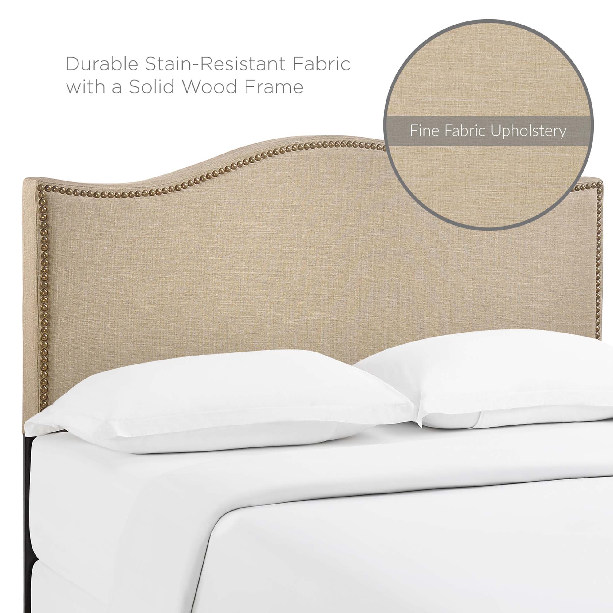 Curl Nailhead Upholstered Queen Headboard, Cafe