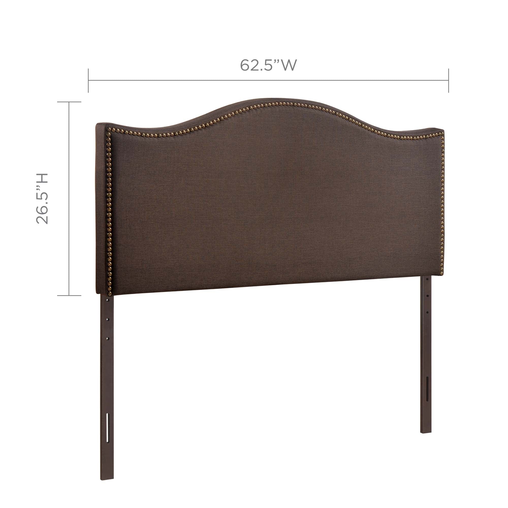 Curl Nailhead Upholstered Queen Headboard, Dark Brown