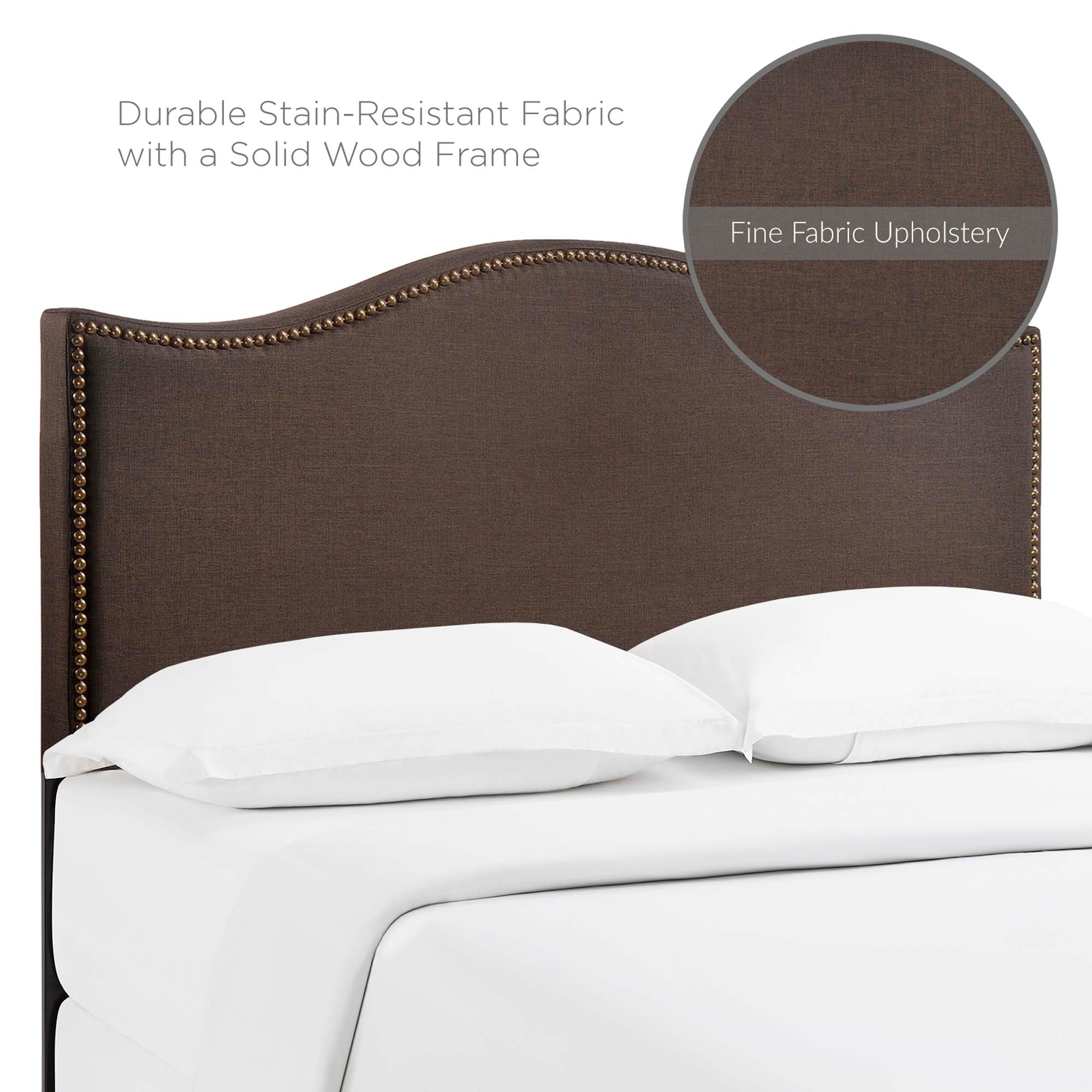 Curl Nailhead Upholstered Queen Headboard, Dark Brown