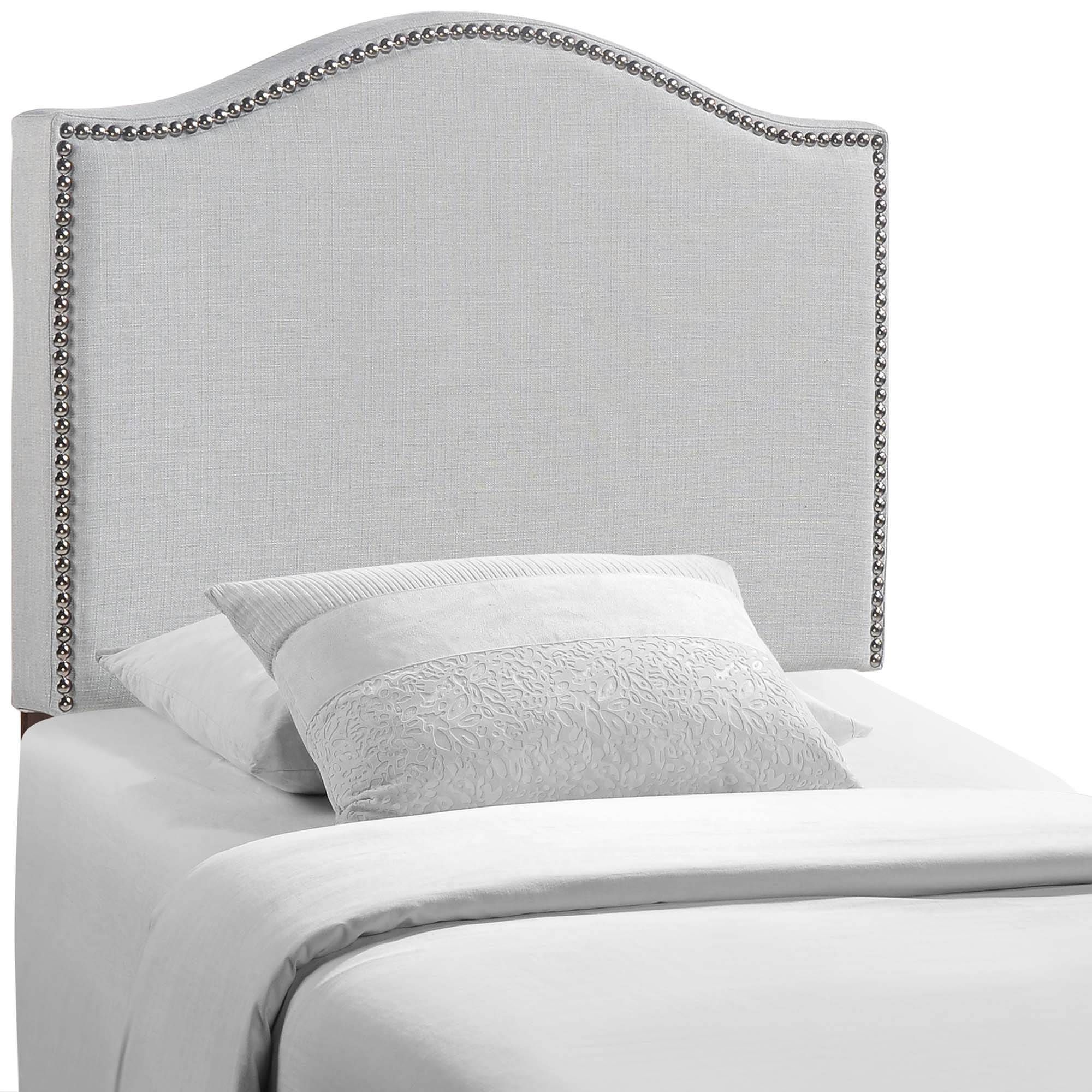 Curl Nailhead Upholstered Twin Headboard, Sky Gray