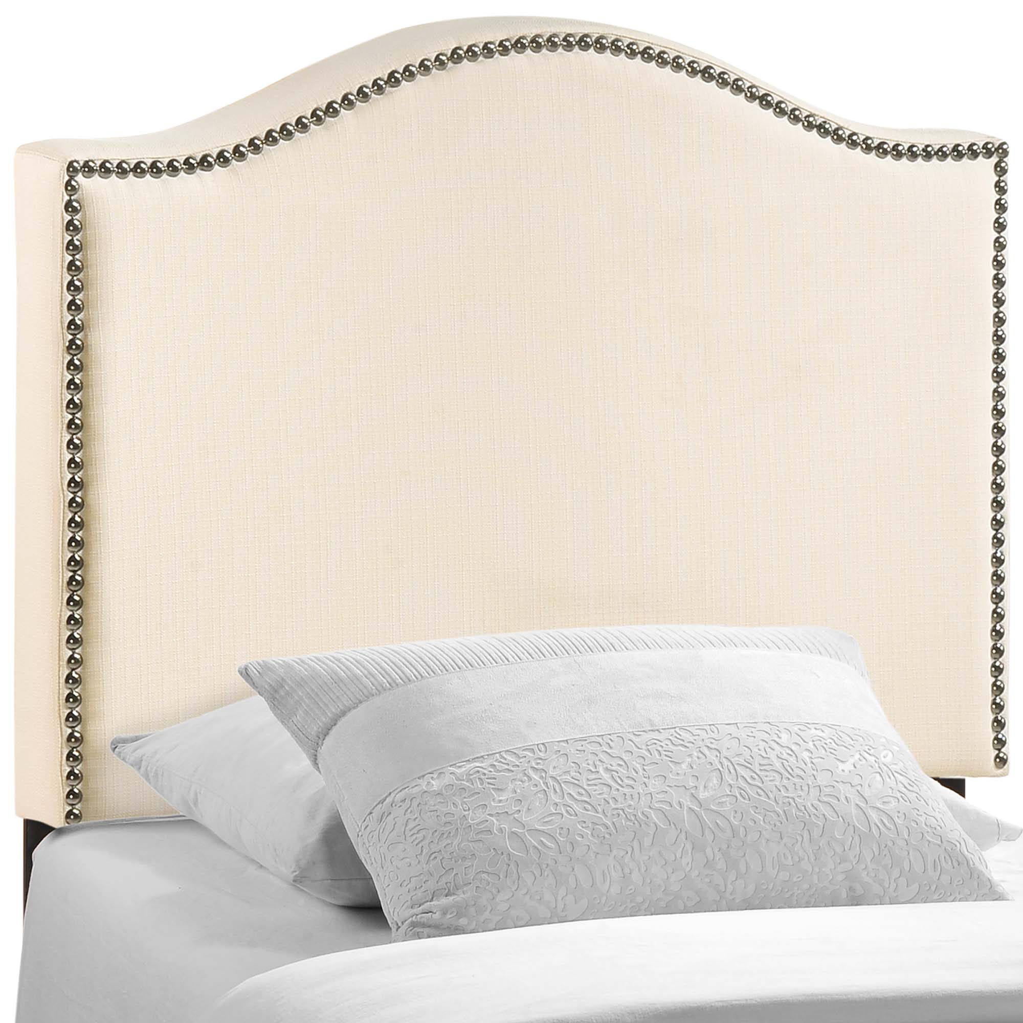 Curl Nailhead Upholstered Twin Headboard, Ivory