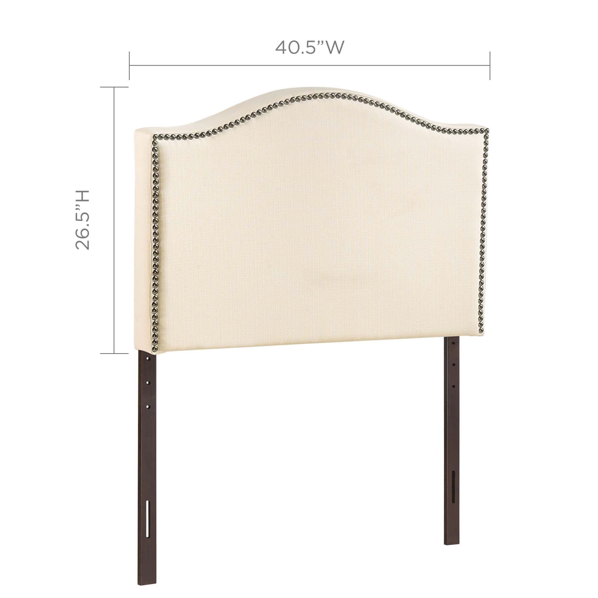 Curl Nailhead Upholstered Twin Headboard, Ivory