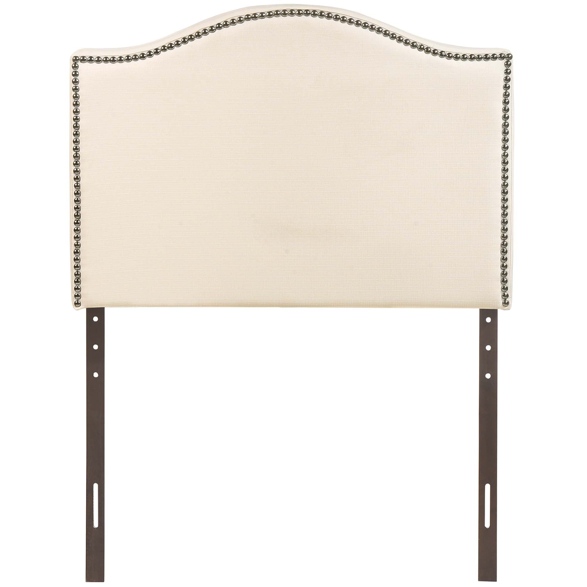 Curl Nailhead Upholstered Twin Headboard, Ivory