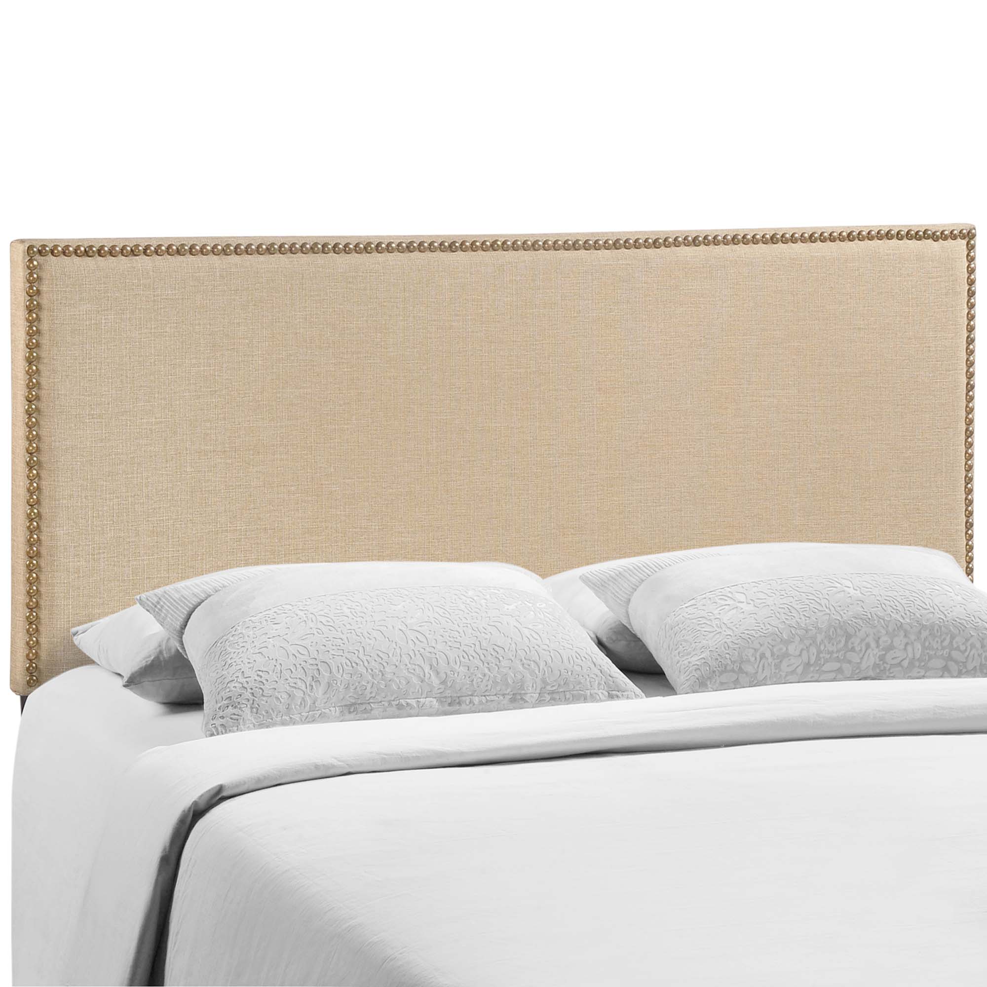 Region Nailhead Upholstered Queen Headboard, Cafe
