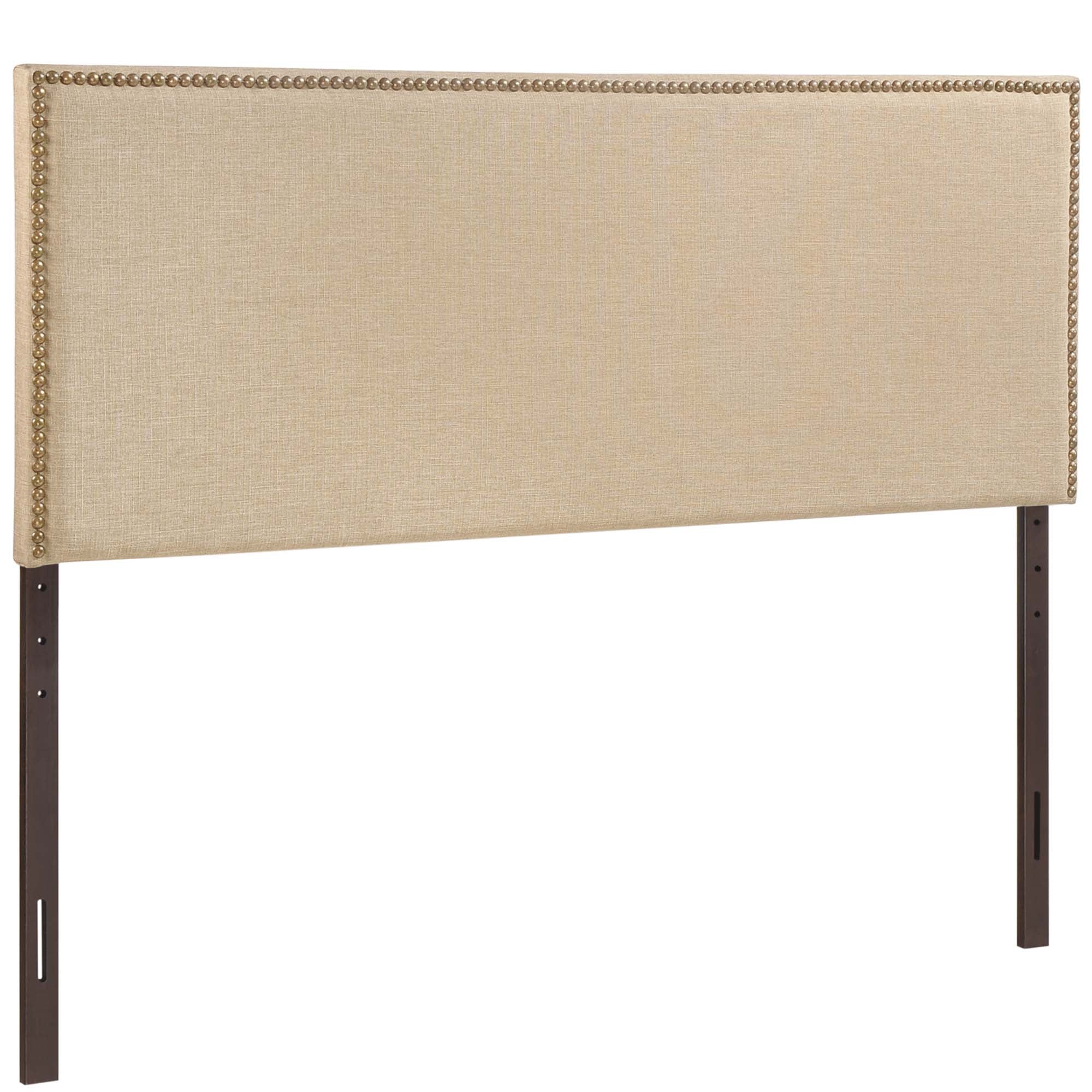 Region Nailhead Upholstered Queen Headboard, Cafe