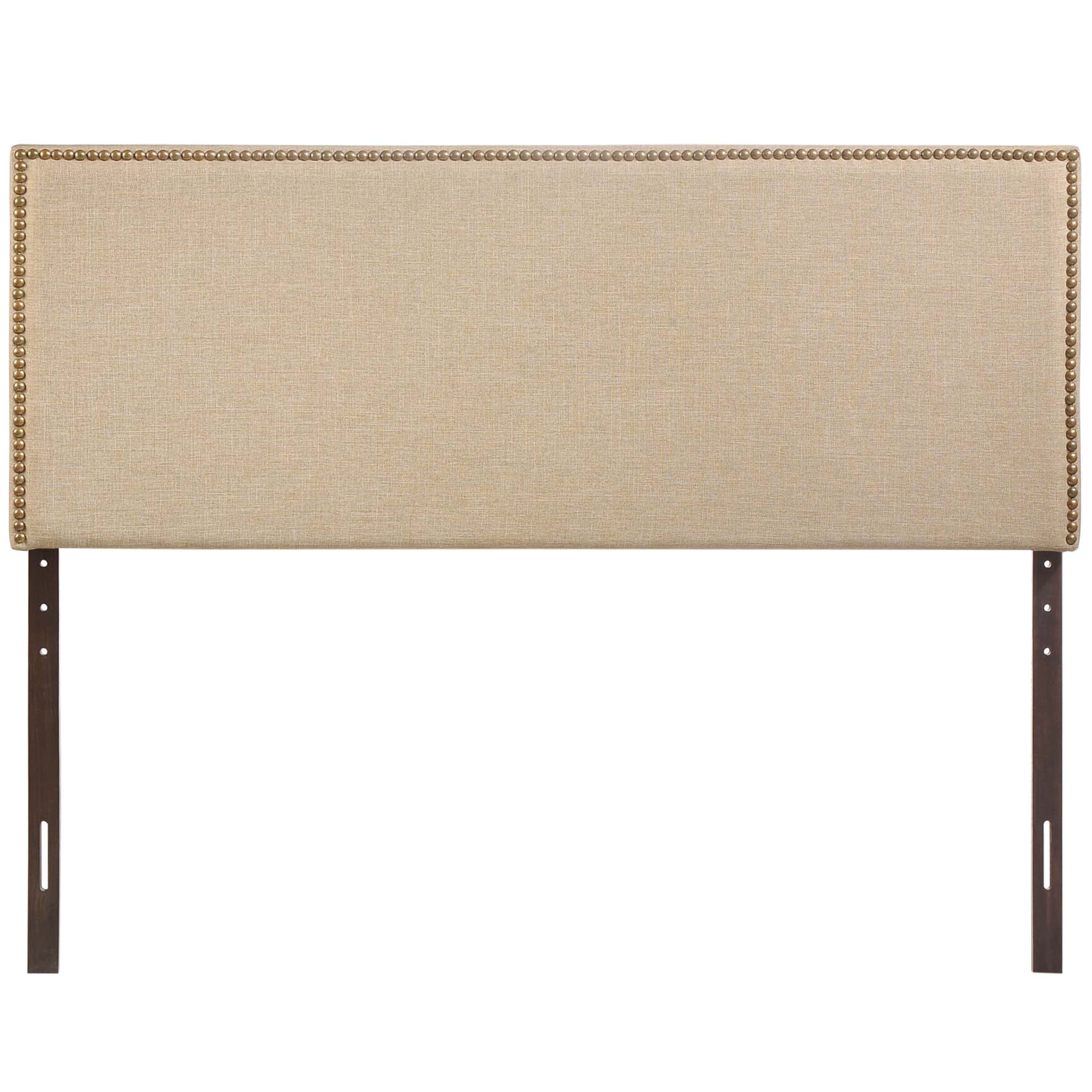 Region Nailhead Upholstered Queen Headboard, Cafe