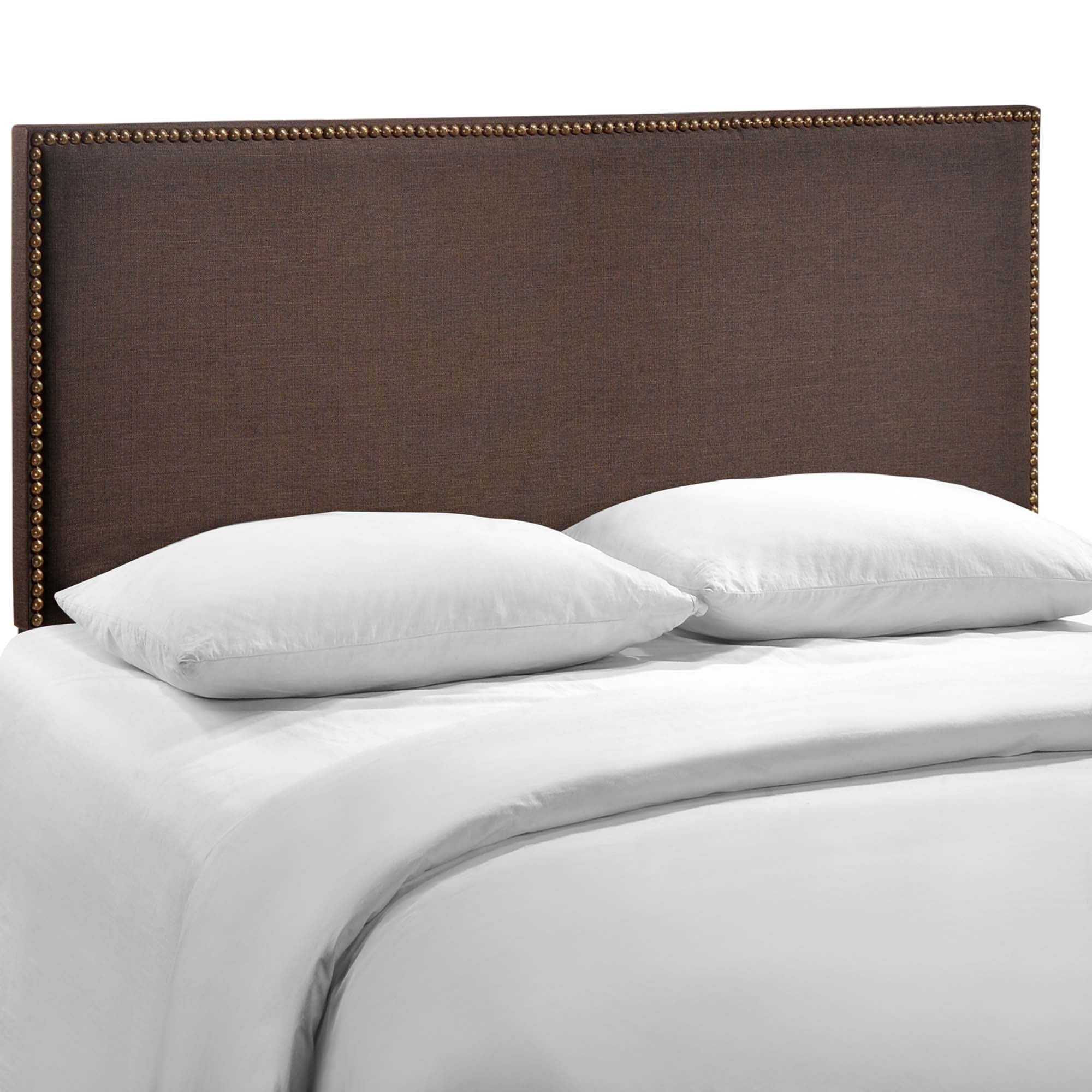 Region Nailhead Upholstered Queen Headboard, Dark Brown