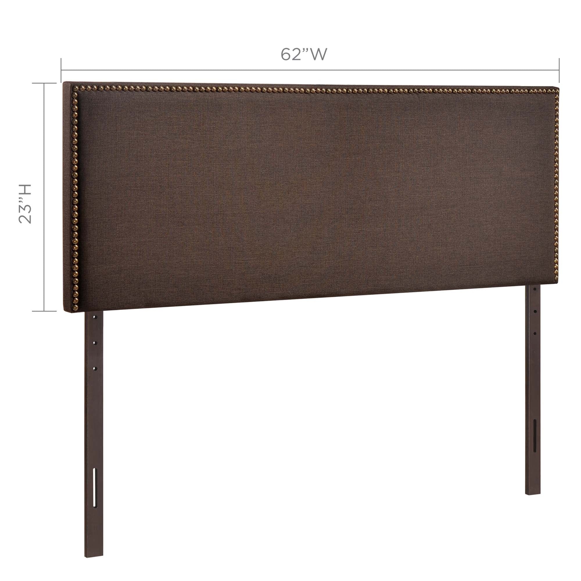 Region Nailhead Upholstered Queen Headboard, Dark Brown