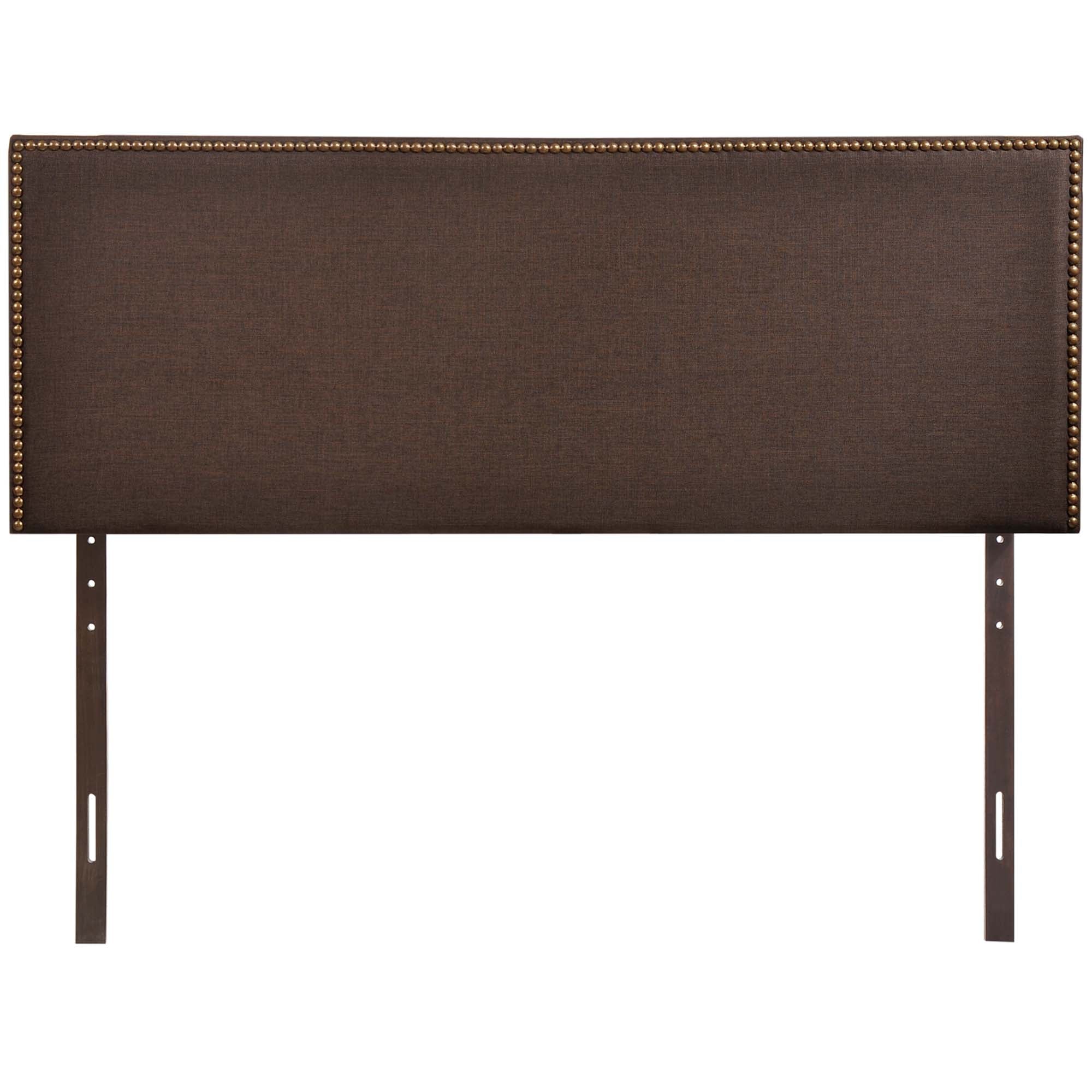 Region Nailhead Upholstered Queen Headboard, Dark Brown