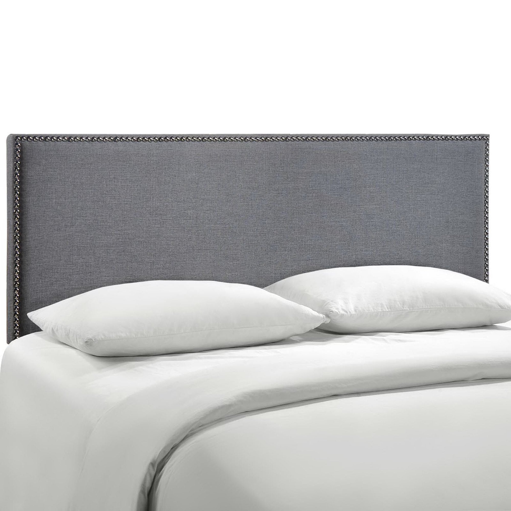 Region Nailhead Upholstered Queen Headboard, Smoke