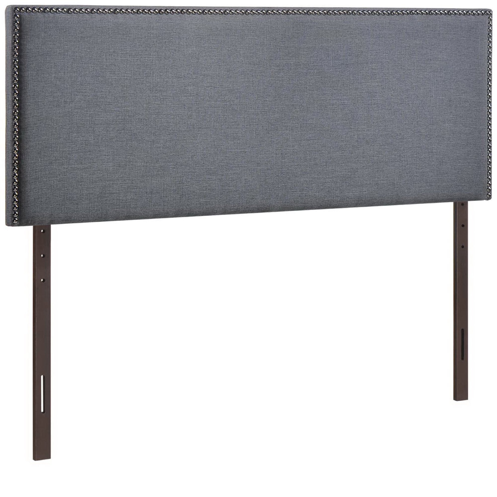 Region Nailhead Upholstered Queen Headboard, Smoke