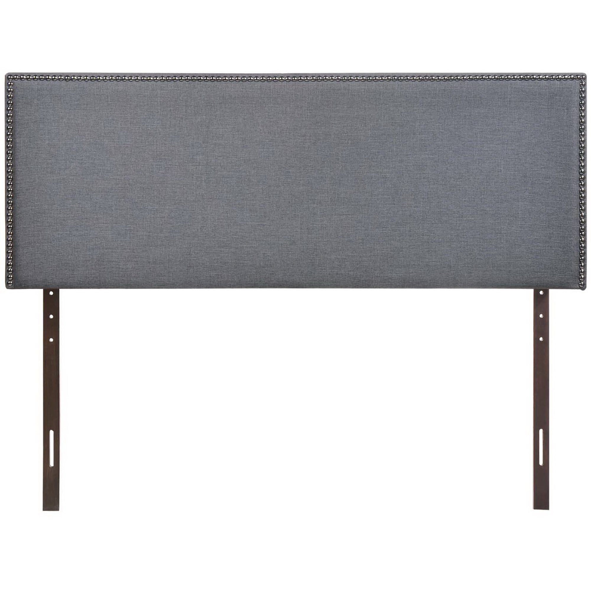 Region Nailhead Upholstered Queen Headboard, Smoke