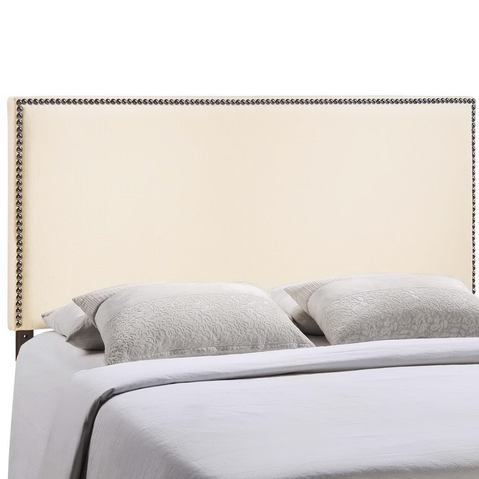 Region Nailhead Upholstered Full Headboard, Ivory