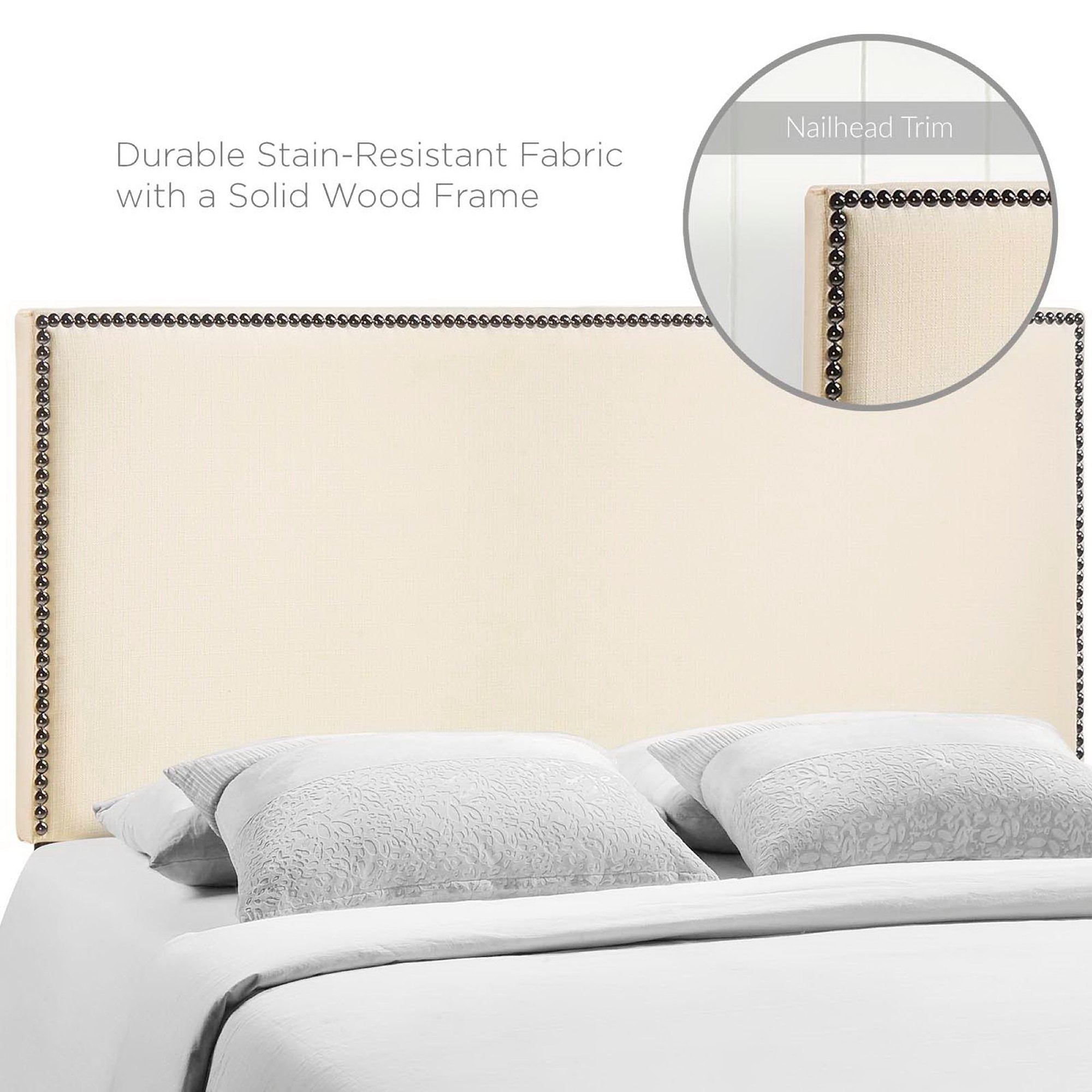 Region Nailhead Upholstered Full Headboard, Ivory