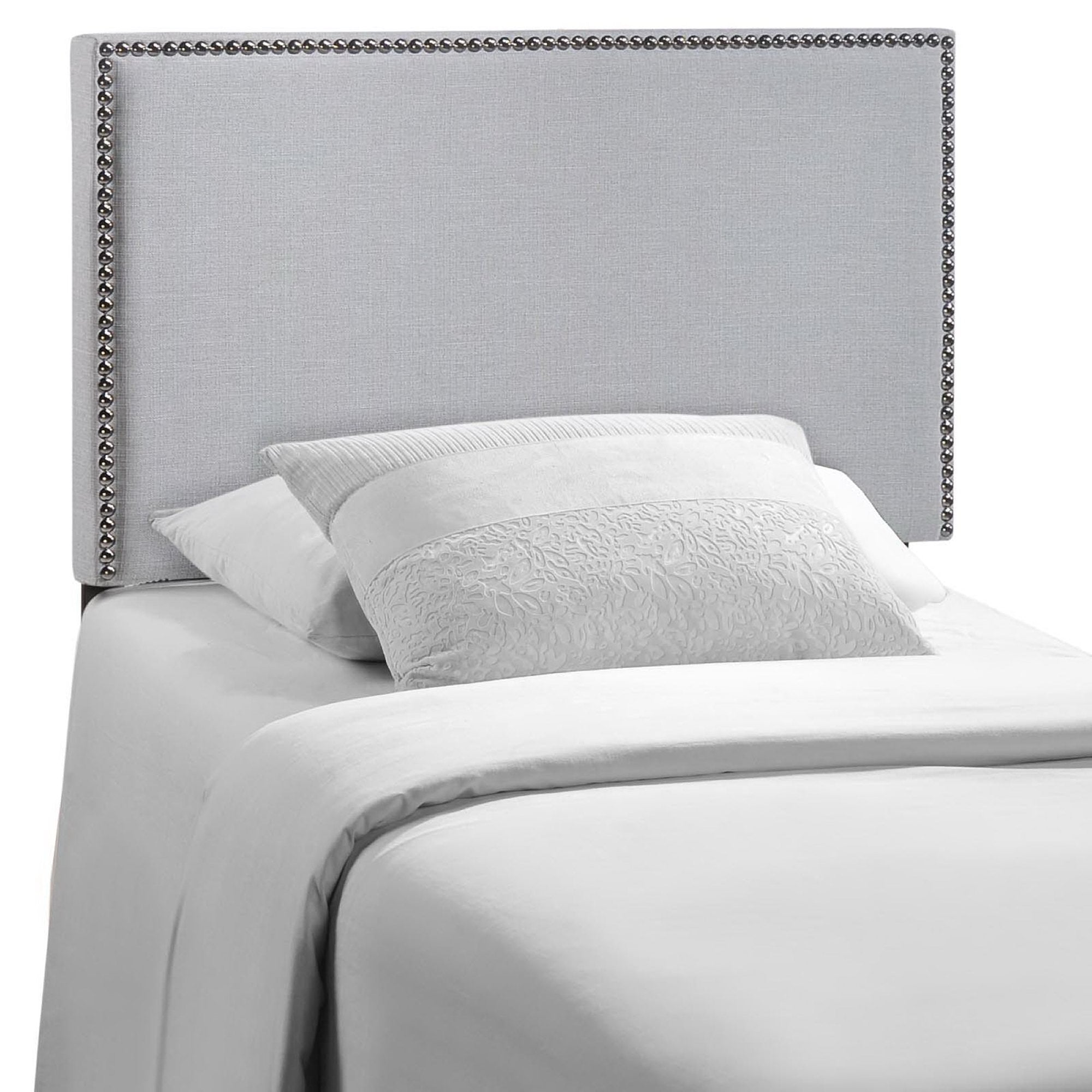 Region Nailhead Upholstered Twin Headboard, Sky Gray