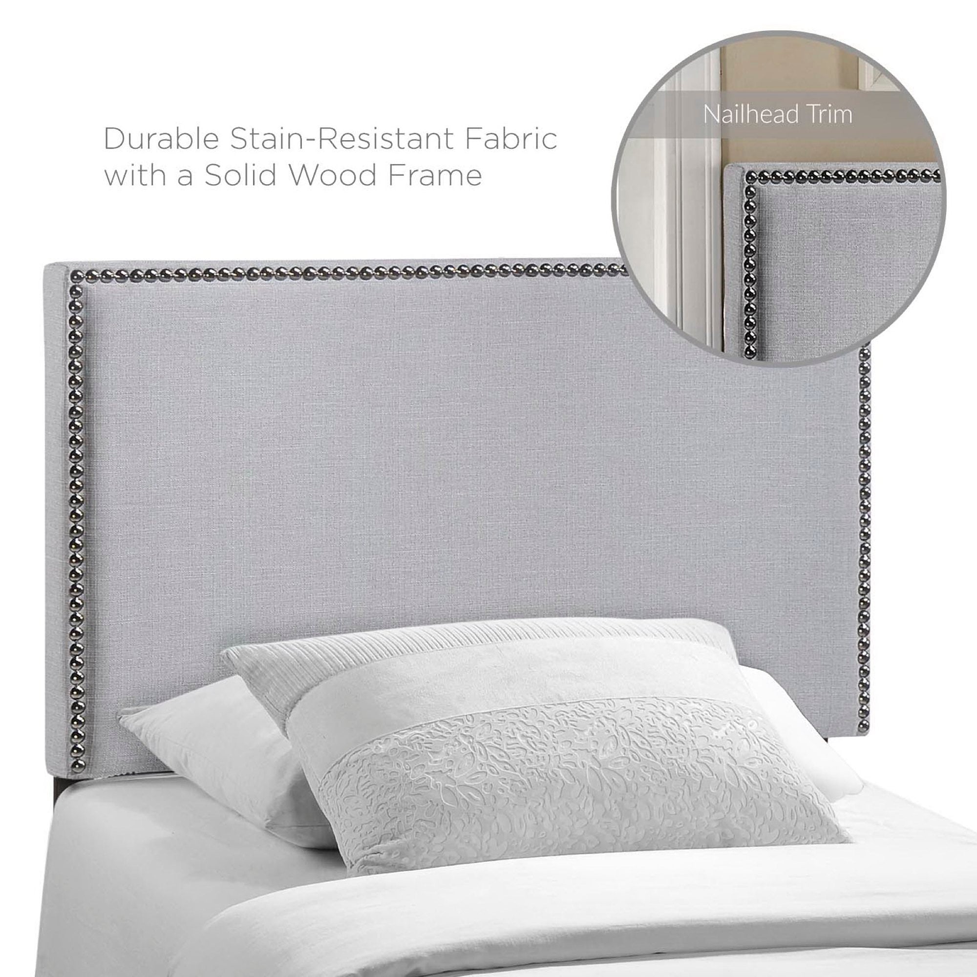 Region Nailhead Upholstered Twin Headboard, Sky Gray