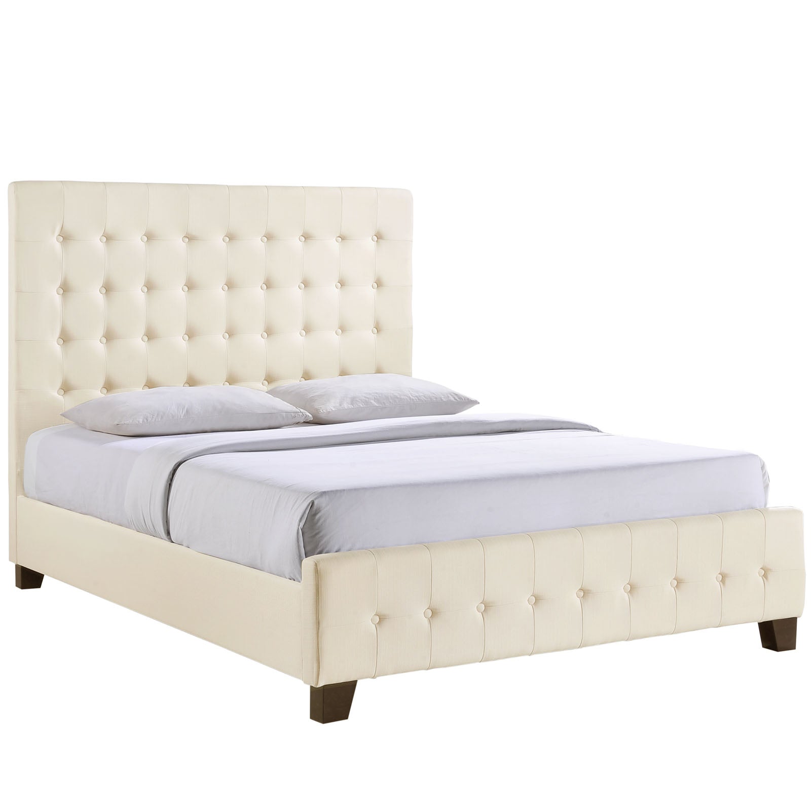 Syl Queen Size Ivory Upholstered Bed Frame – Modern Platform Design
