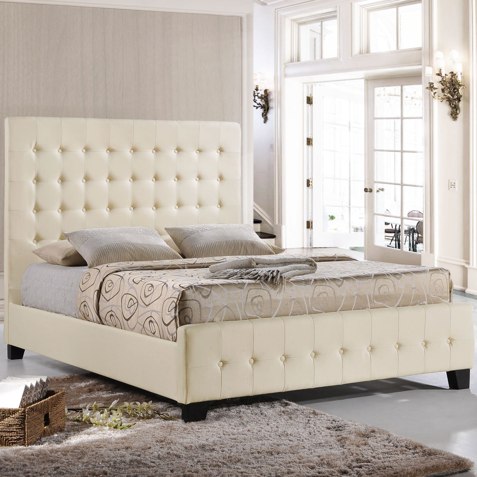 Syl Queen Size Ivory Upholstered Bed Frame – Modern Platform Design