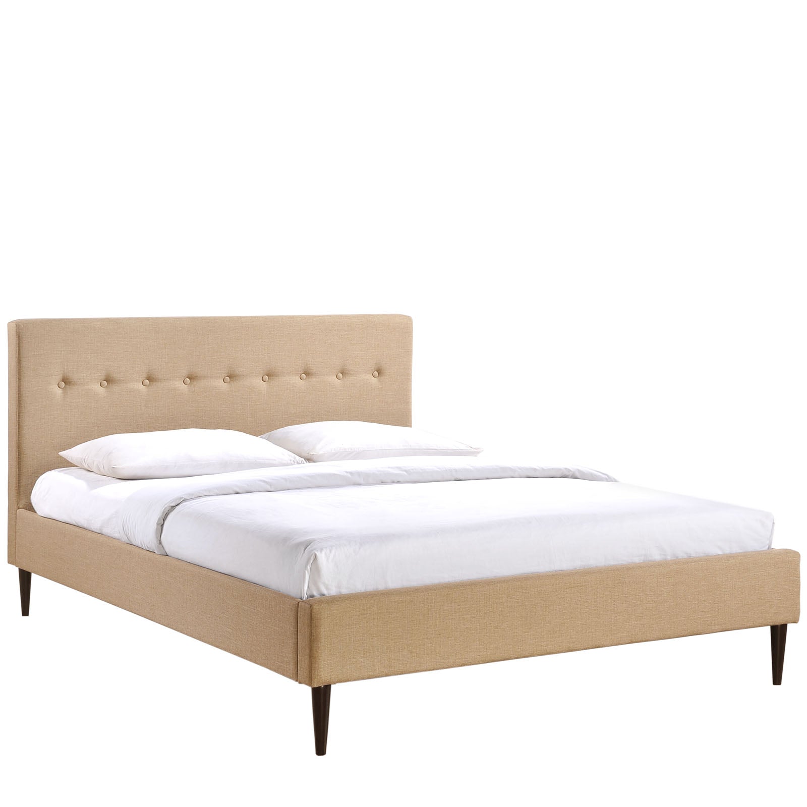 Tracy Queen Upholstered Platform Bed – Cafe Finish with Button Tufting