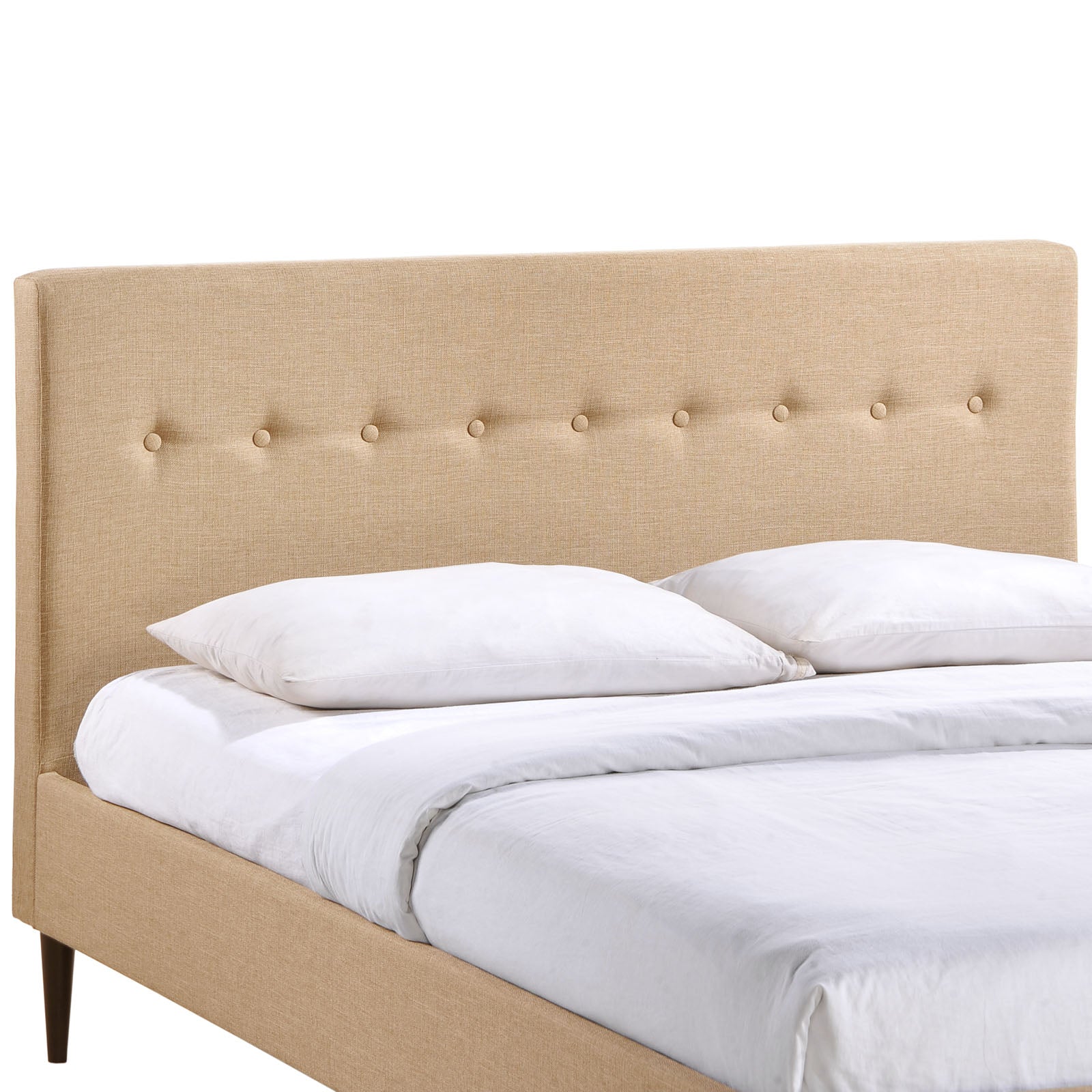 Tracy Queen Upholstered Platform Bed – Cafe Finish with Button Tufting