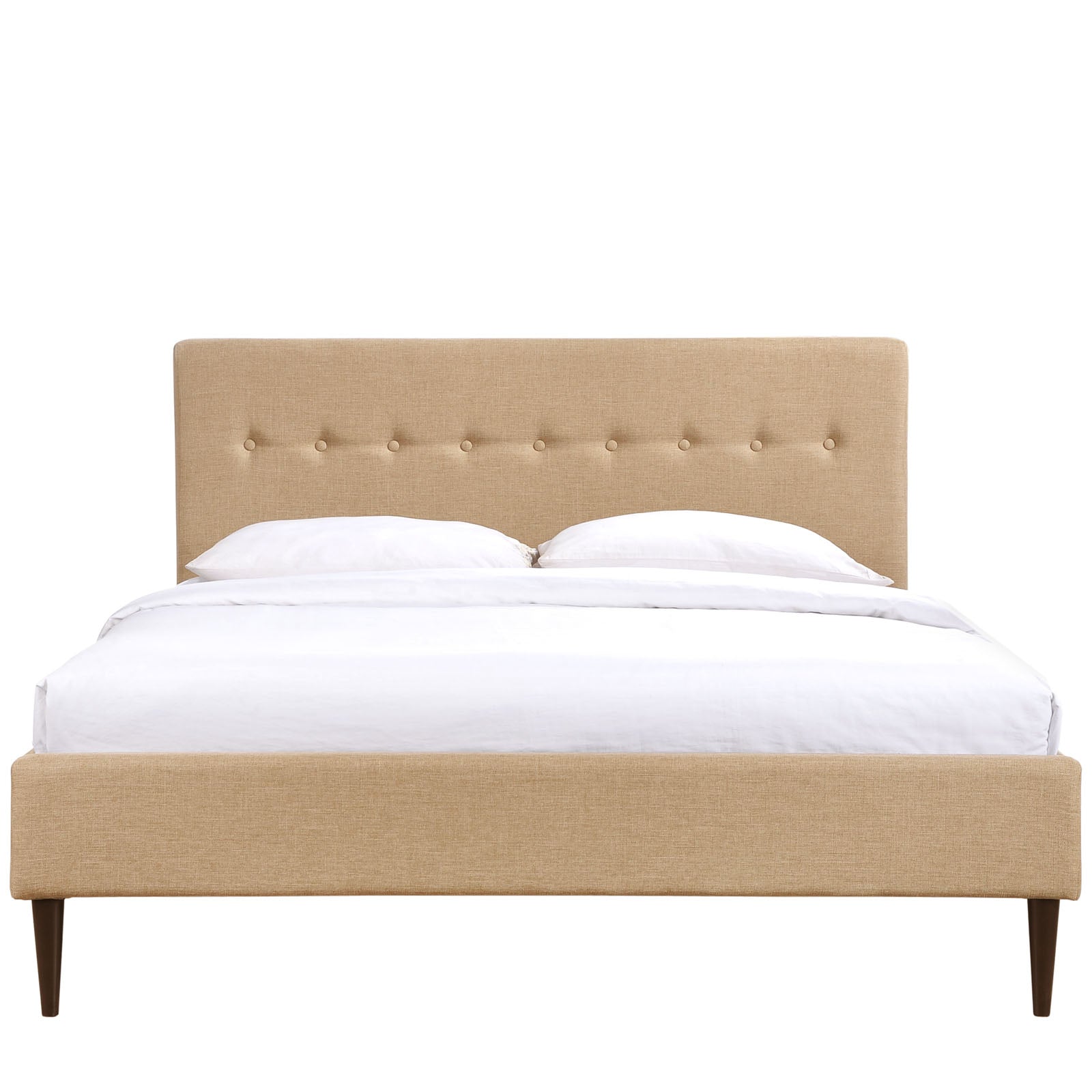 Tracy Queen Upholstered Platform Bed – Cafe Finish with Button Tufting