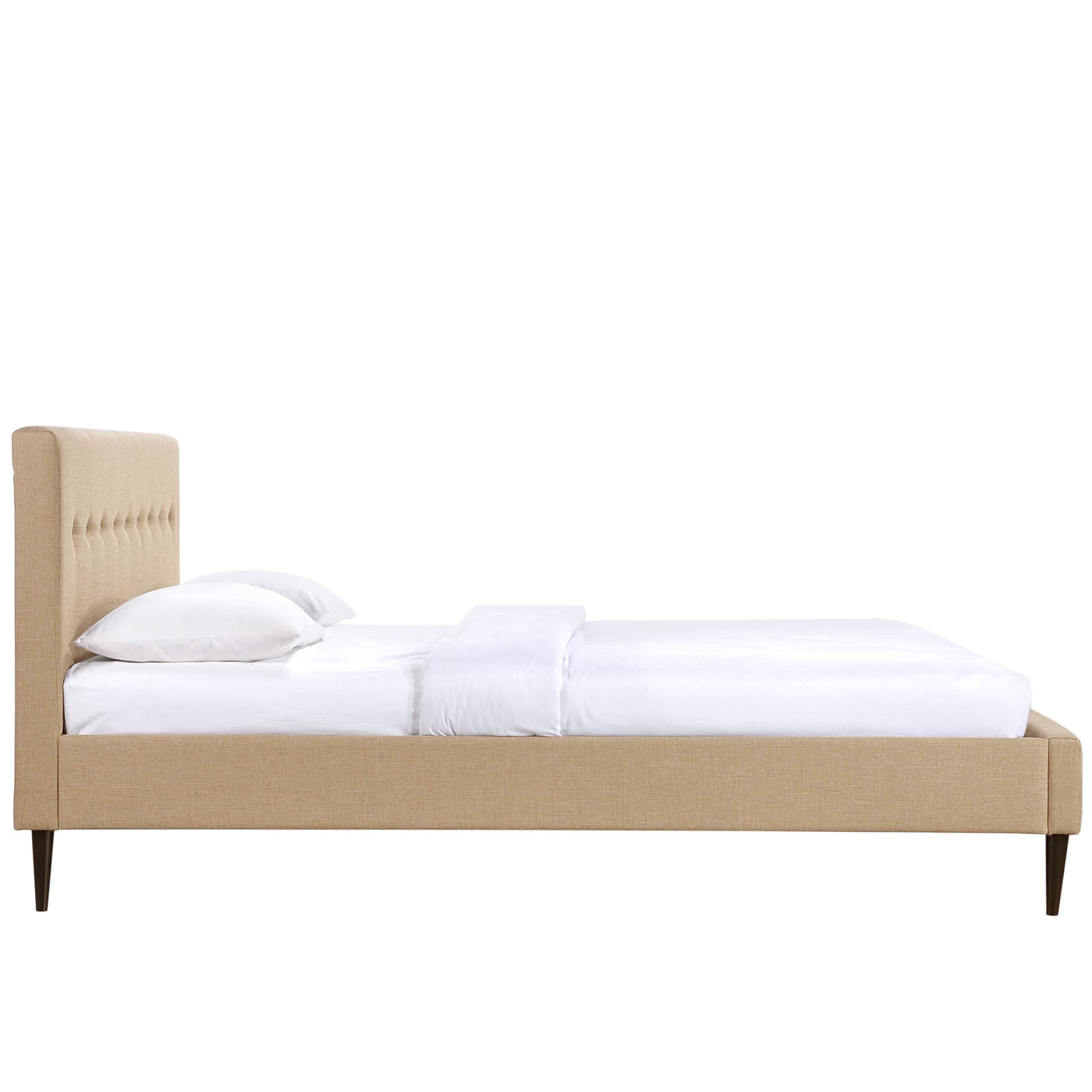Tracy Queen Upholstered Platform Bed – Cafe Finish with Button Tufting
