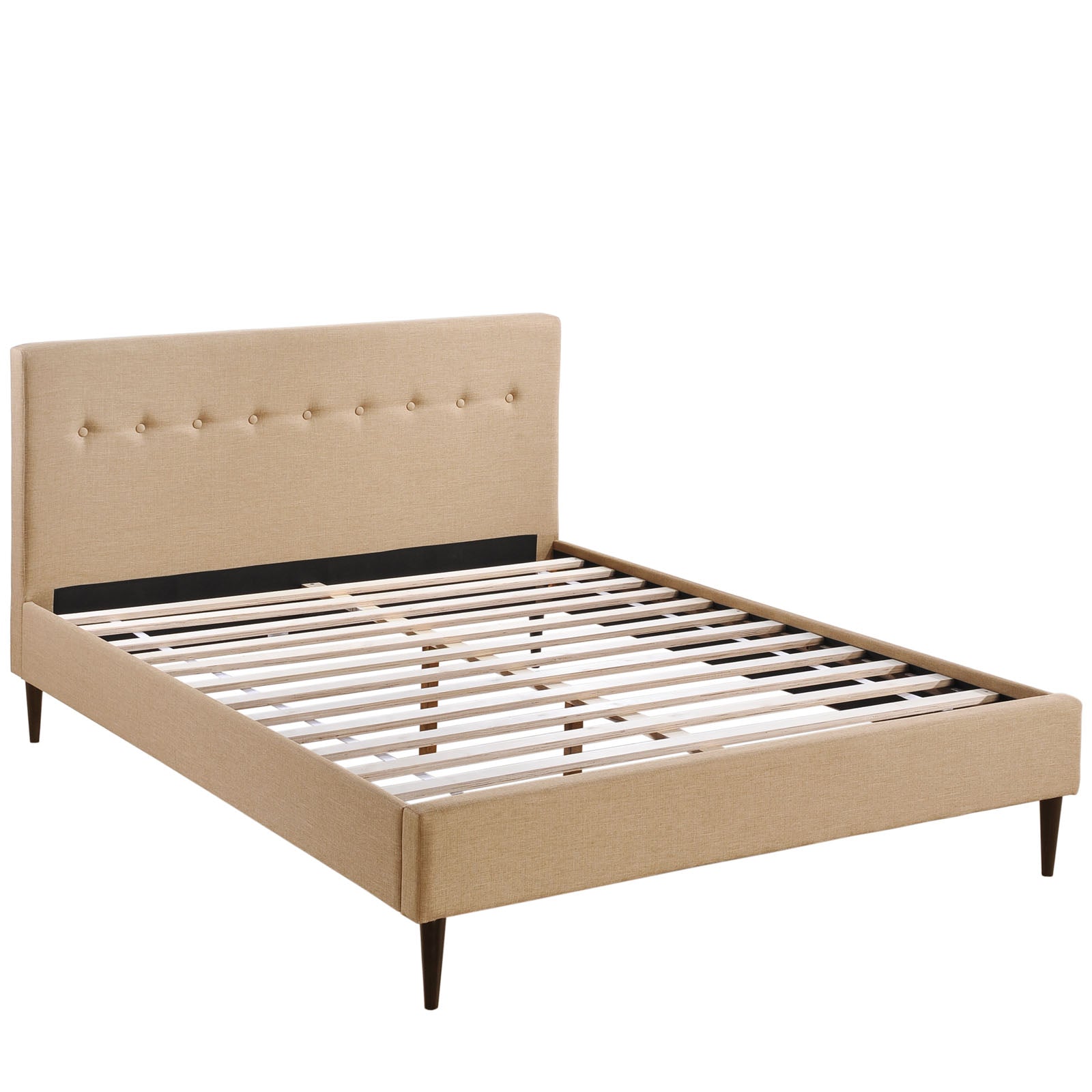 Tracy Queen Upholstered Platform Bed – Cafe Finish with Button Tufting