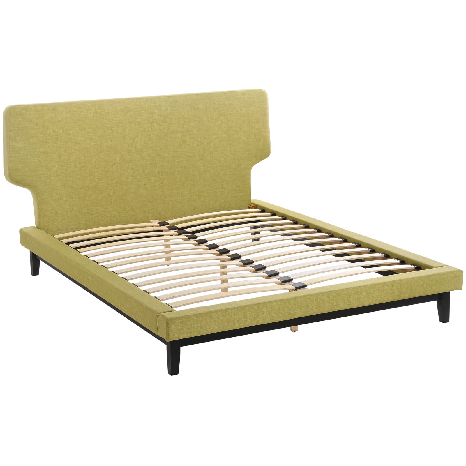 Lenvar Black Green Queen Platform Bed – Rubberwood Legs & Foam Headboard