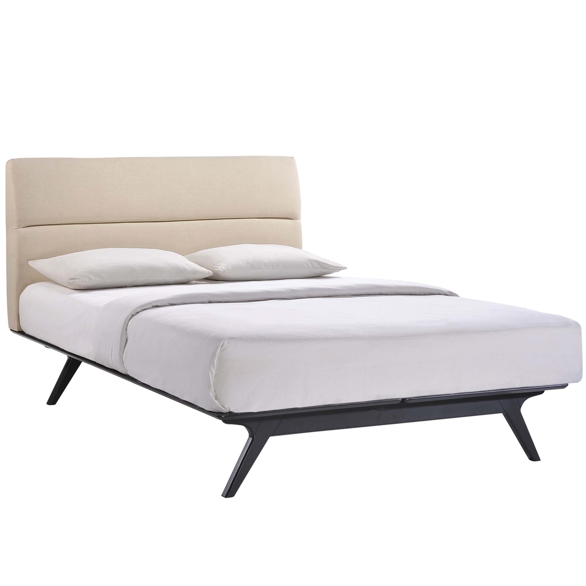 Orna Addison Queen Black & Beige Fabric Bed – Modern Upholstered Platform Design