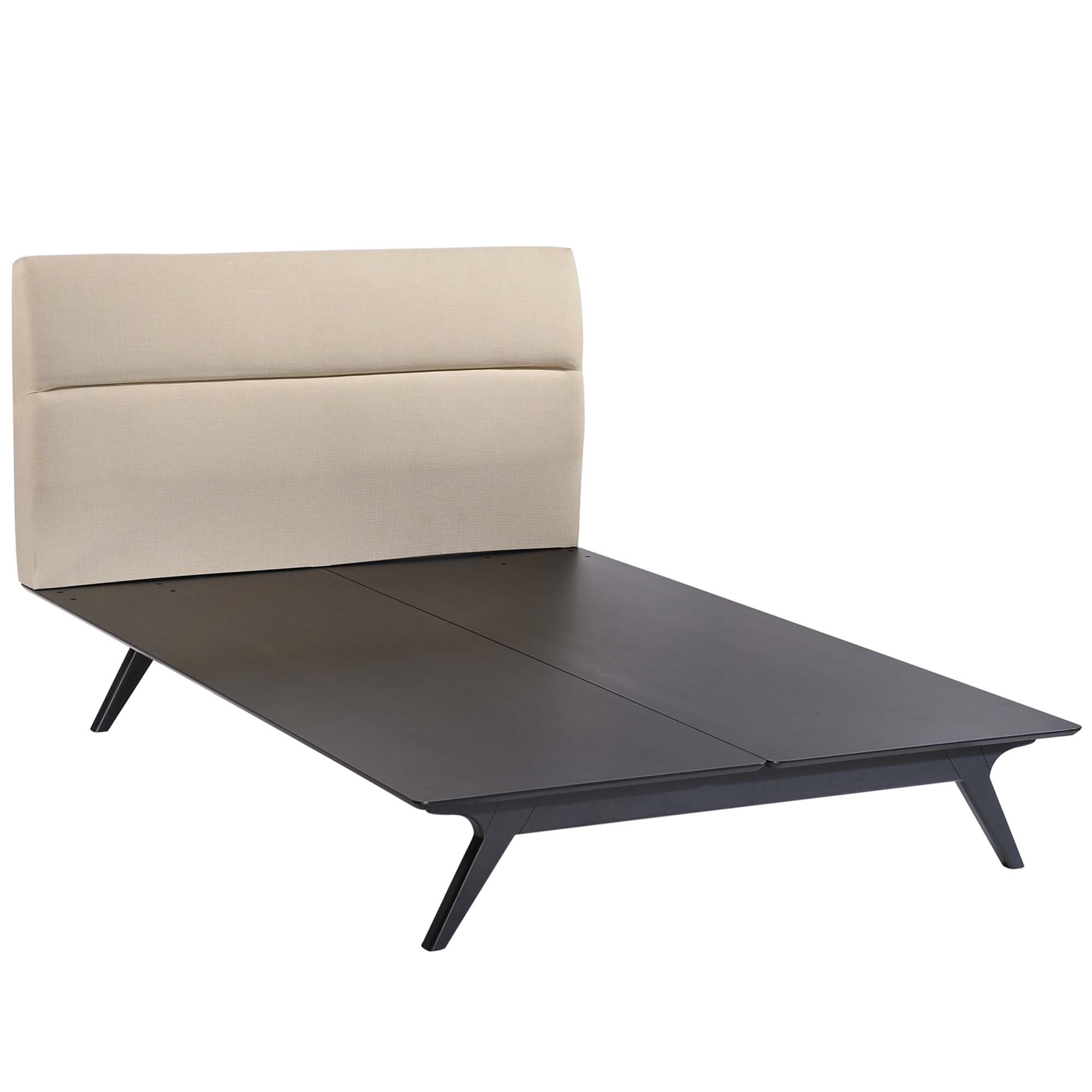 Orna Addison Queen Black & Beige Fabric Bed – Modern Upholstered Platform Design