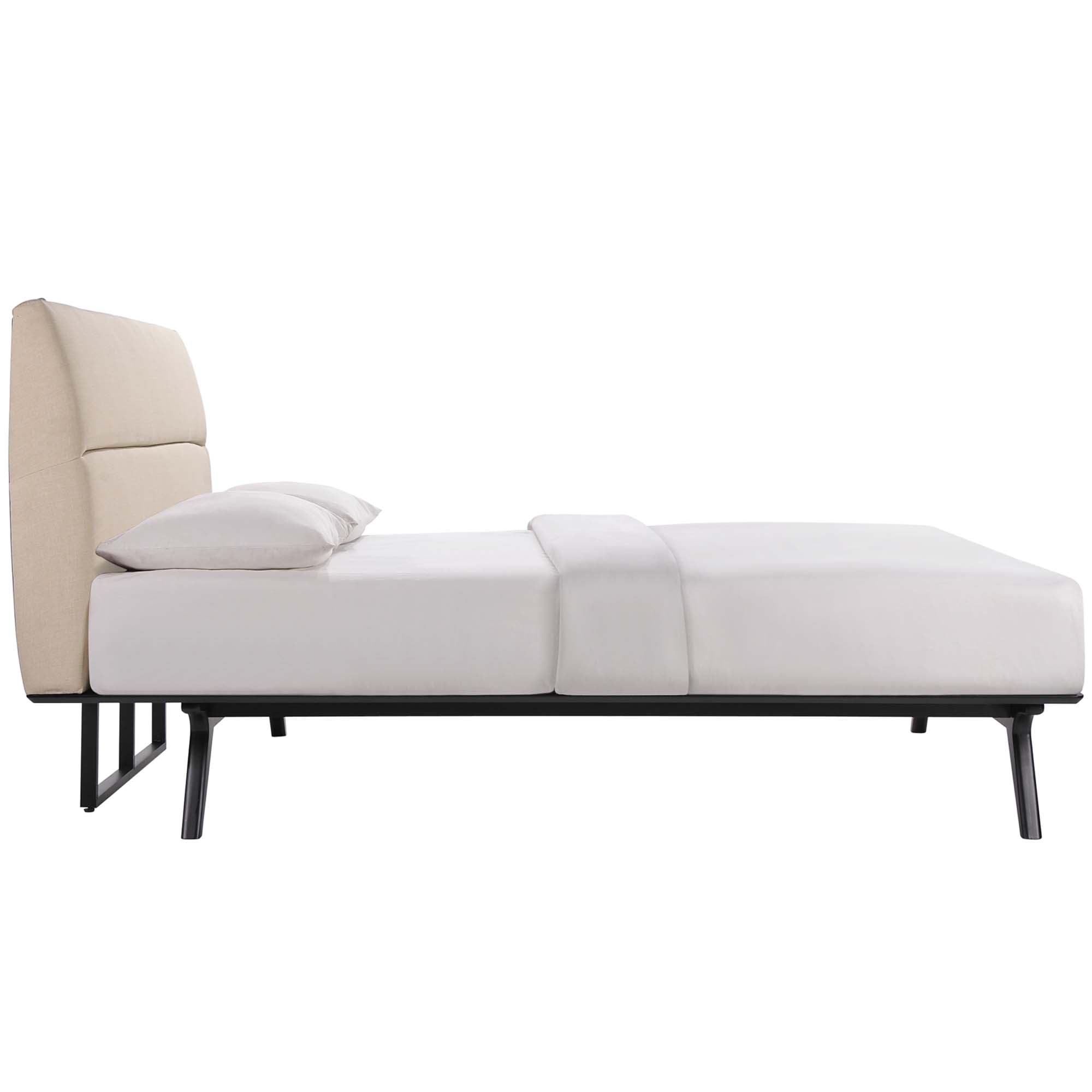 Orna Addison Queen Black & Beige Fabric Bed – Modern Upholstered Platform Design