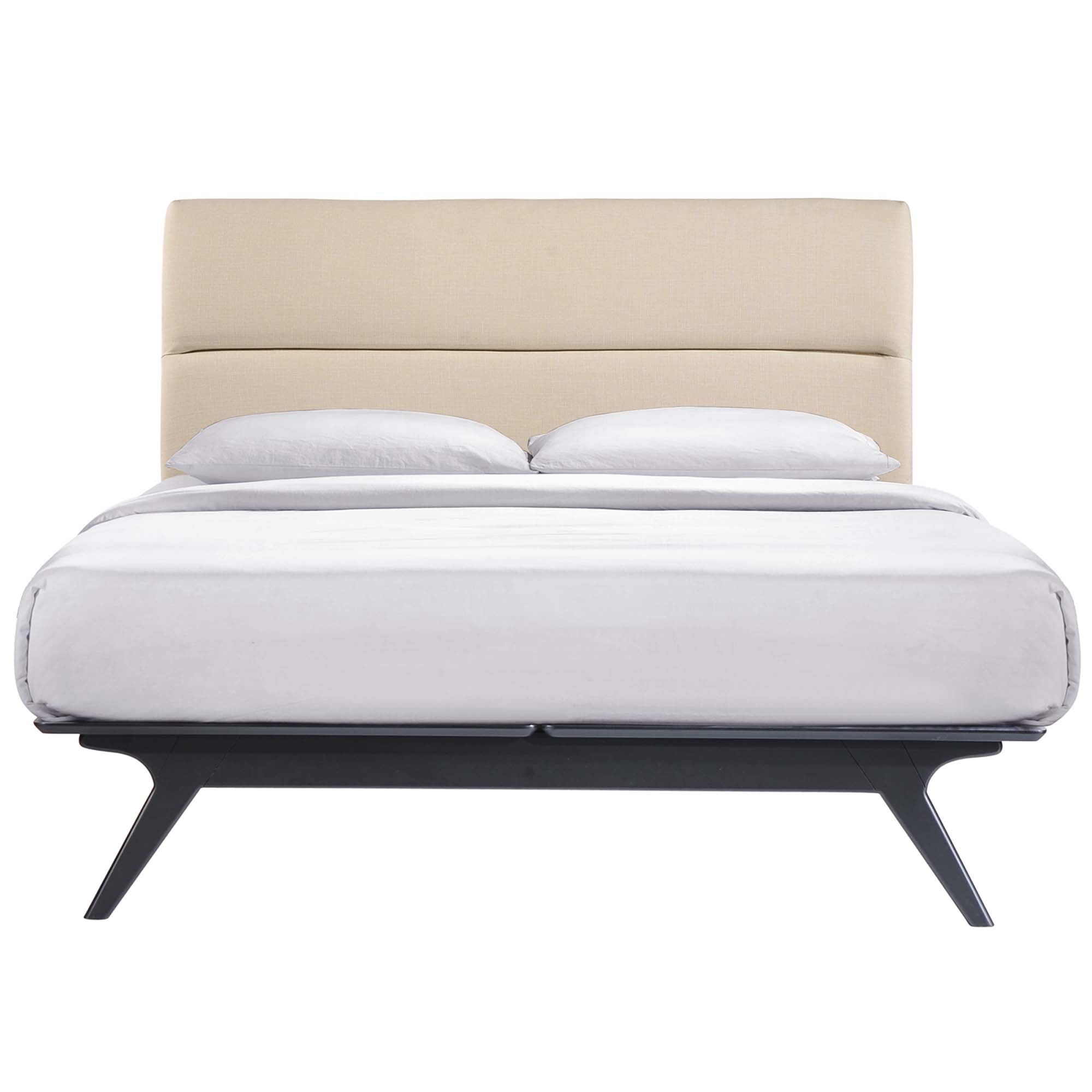 Orna Addison Queen Black & Beige Fabric Bed – Modern Upholstered Platform Design