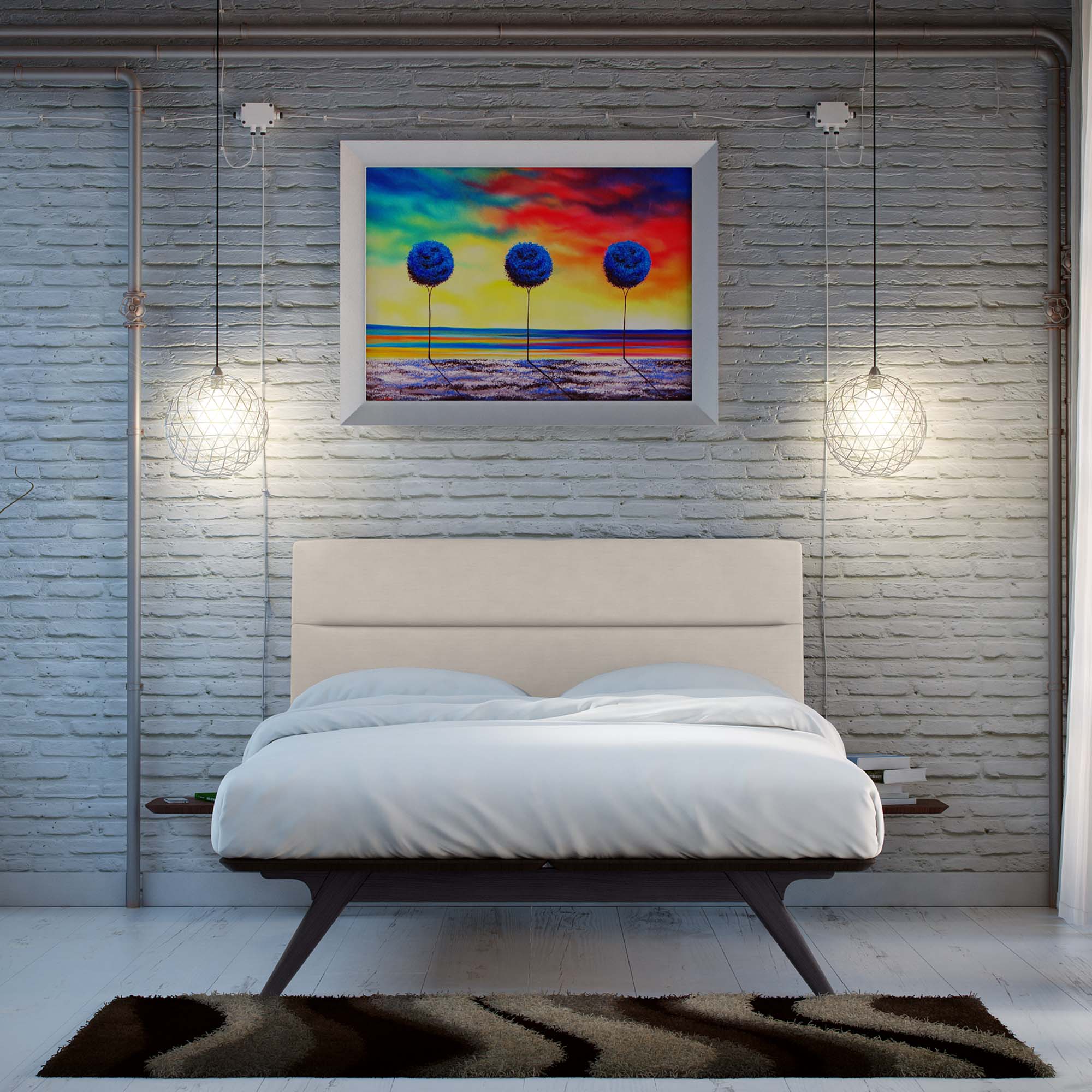 Orna Addison Queen Bedroom Set – 3-Piece Wood Frame Bed with Beige Headboard & Matching Furniture