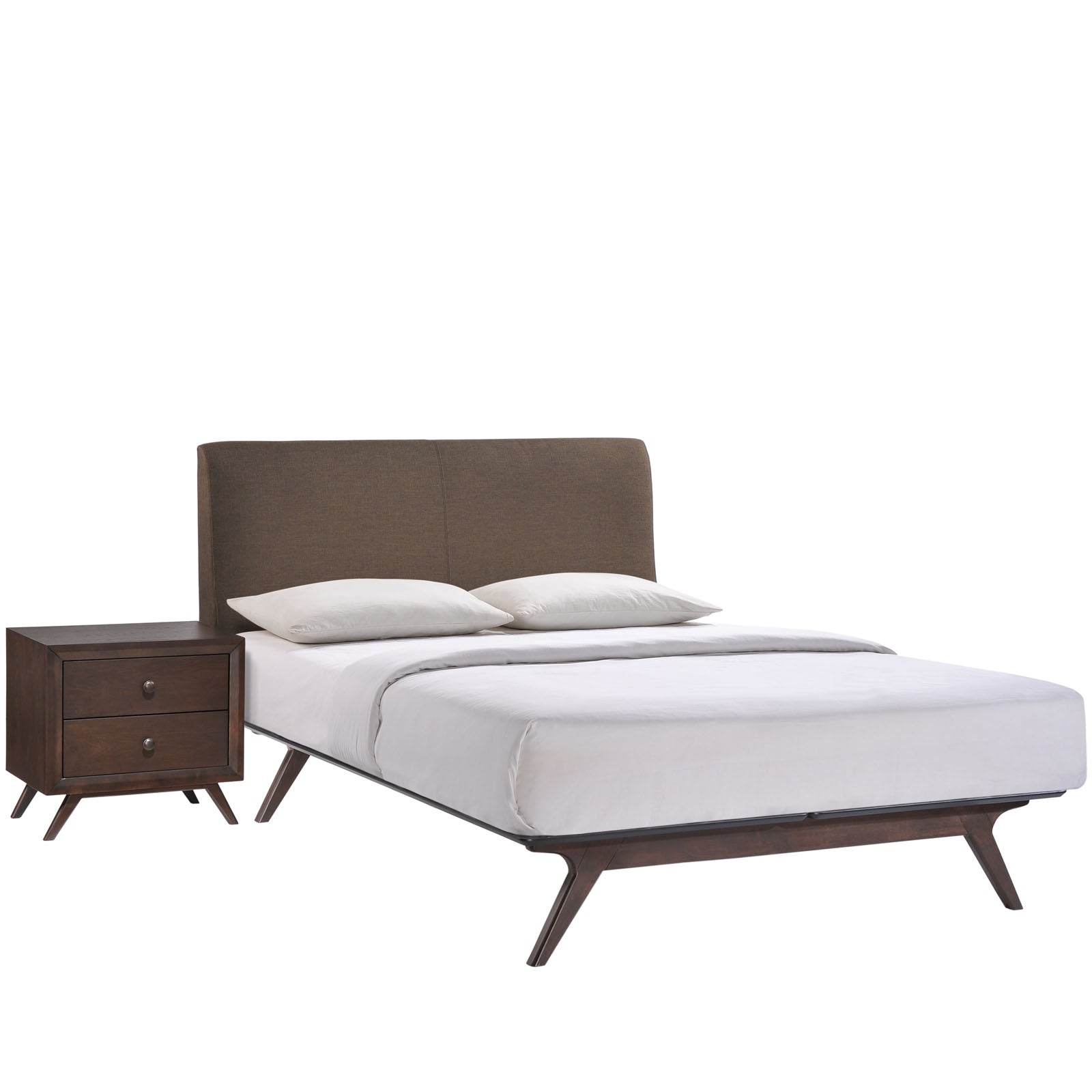 Velmor Queen Size Platform Bed Set – Cappuccino Brown Open Design 2 Piece Set