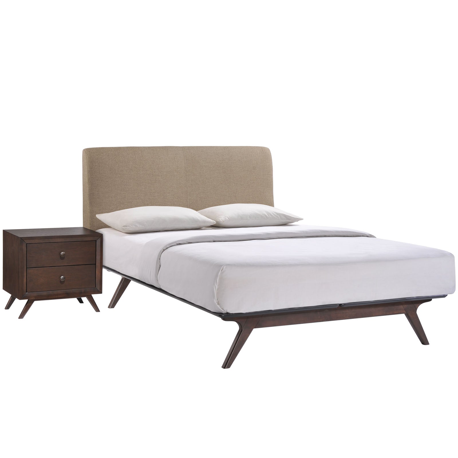 Velmor Queen Size Platform Bed Set – Cappuccino Brown Open Design 2 Piece Set