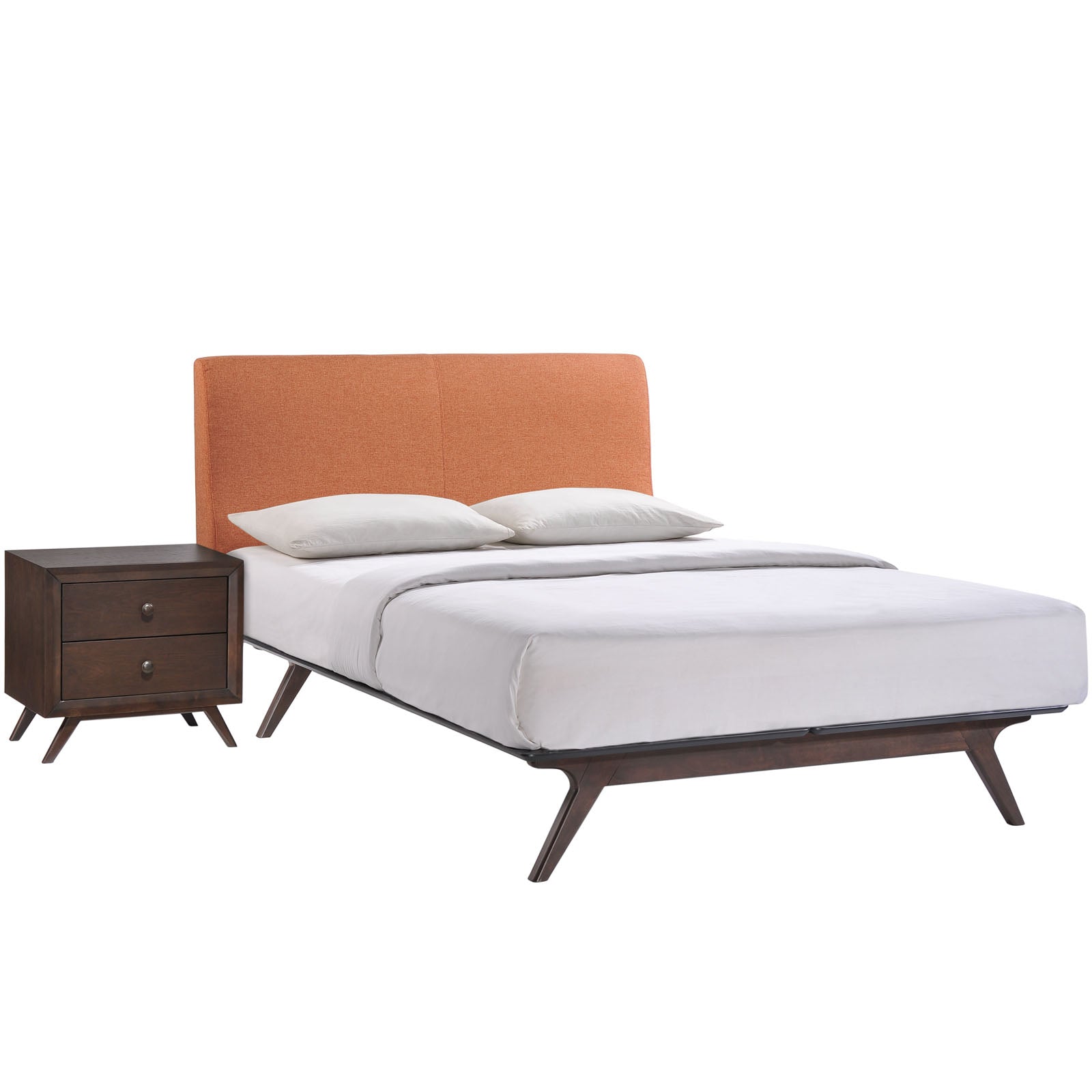 Wynleigh Queen Cappuccino Orange Platform Bedroom Set – 2 Piece with Padded Headboard