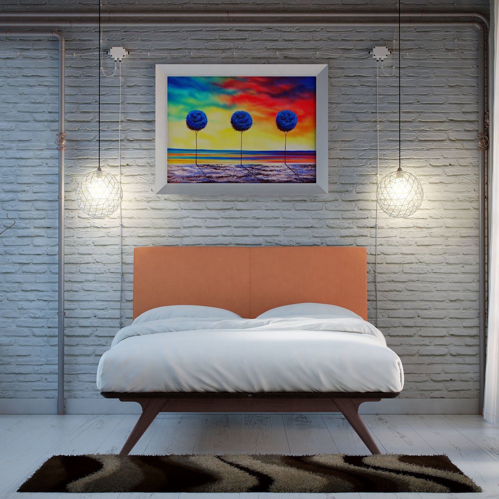 Wynleigh Queen Cappuccino Orange Platform Bedroom Set – 2 Piece with Padded Headboard