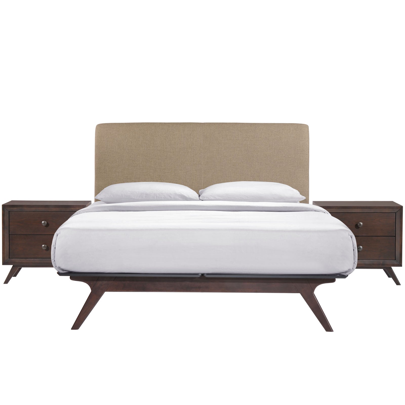Tharim Queen Wood Platform Bed Collection – Cappuccino Latte 3 Piece Bedroom Set