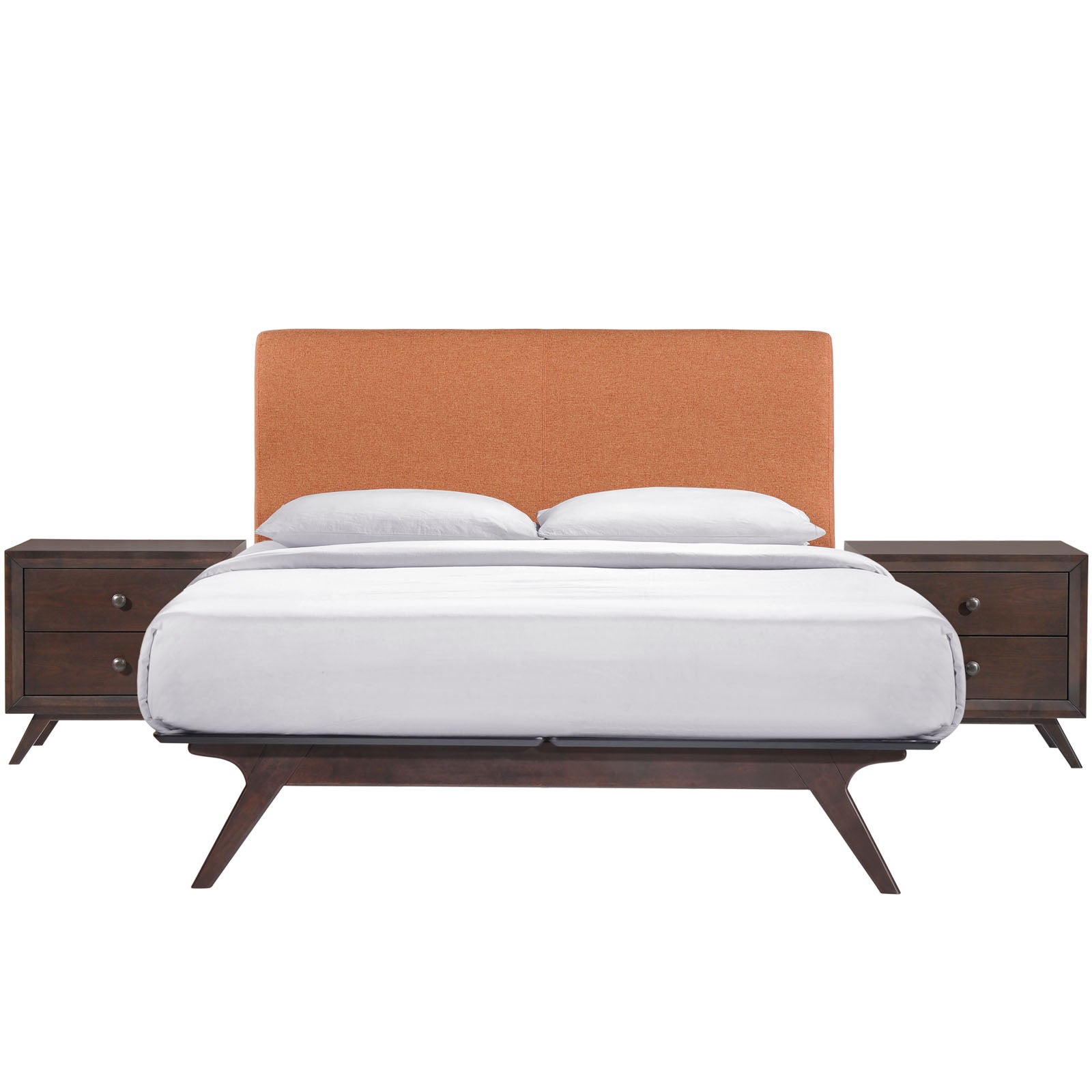 Tharim Queen Wood Platform Bed Collection – Cappuccino Latte 3 Piece Bedroom Set