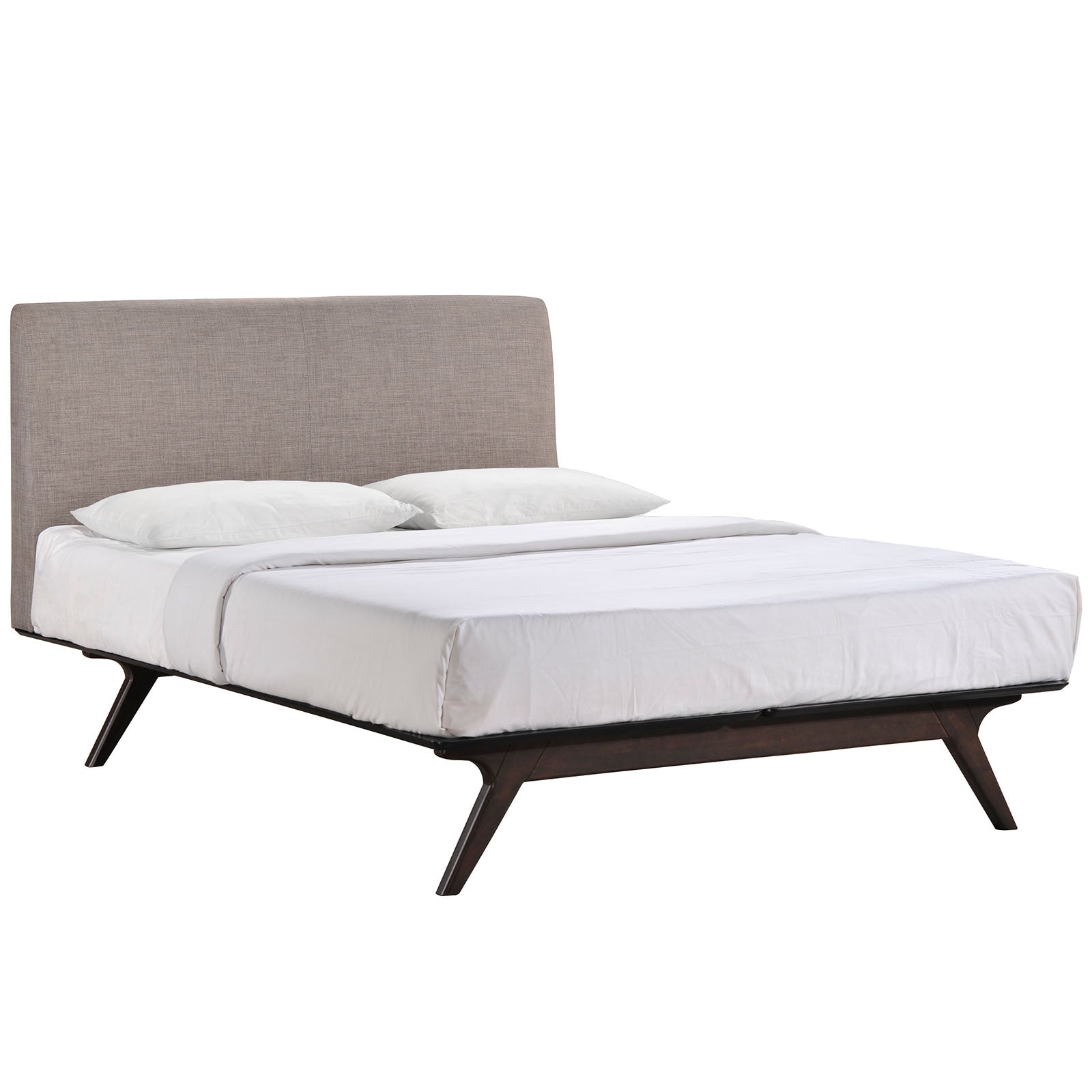 Pitch Cappuccino Grey Full Platform Bed – Modern Wood Upholstered Headboard