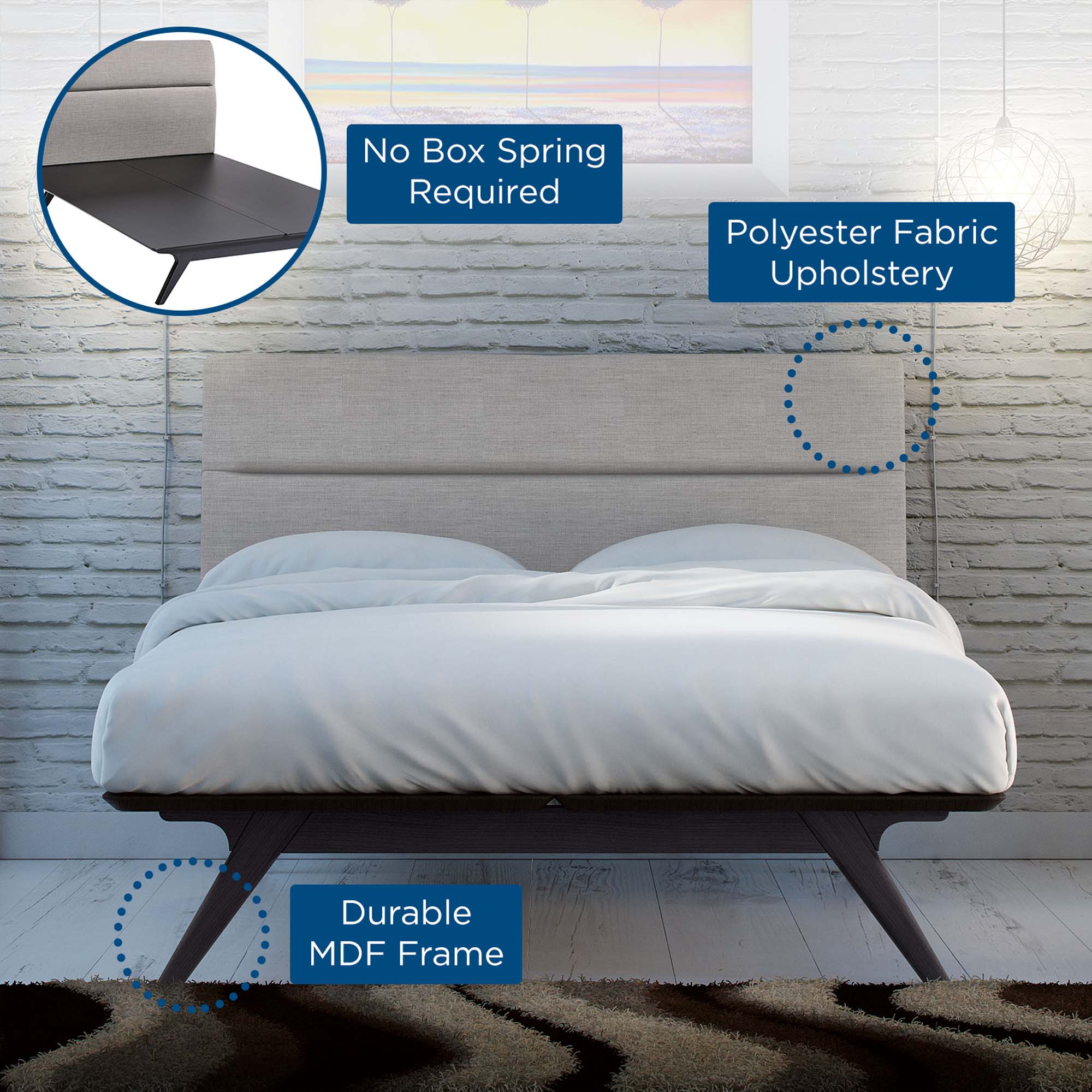 Orna Addison Full Black Grey Upholstered Bed – Modern Two-Tone Platform Design
