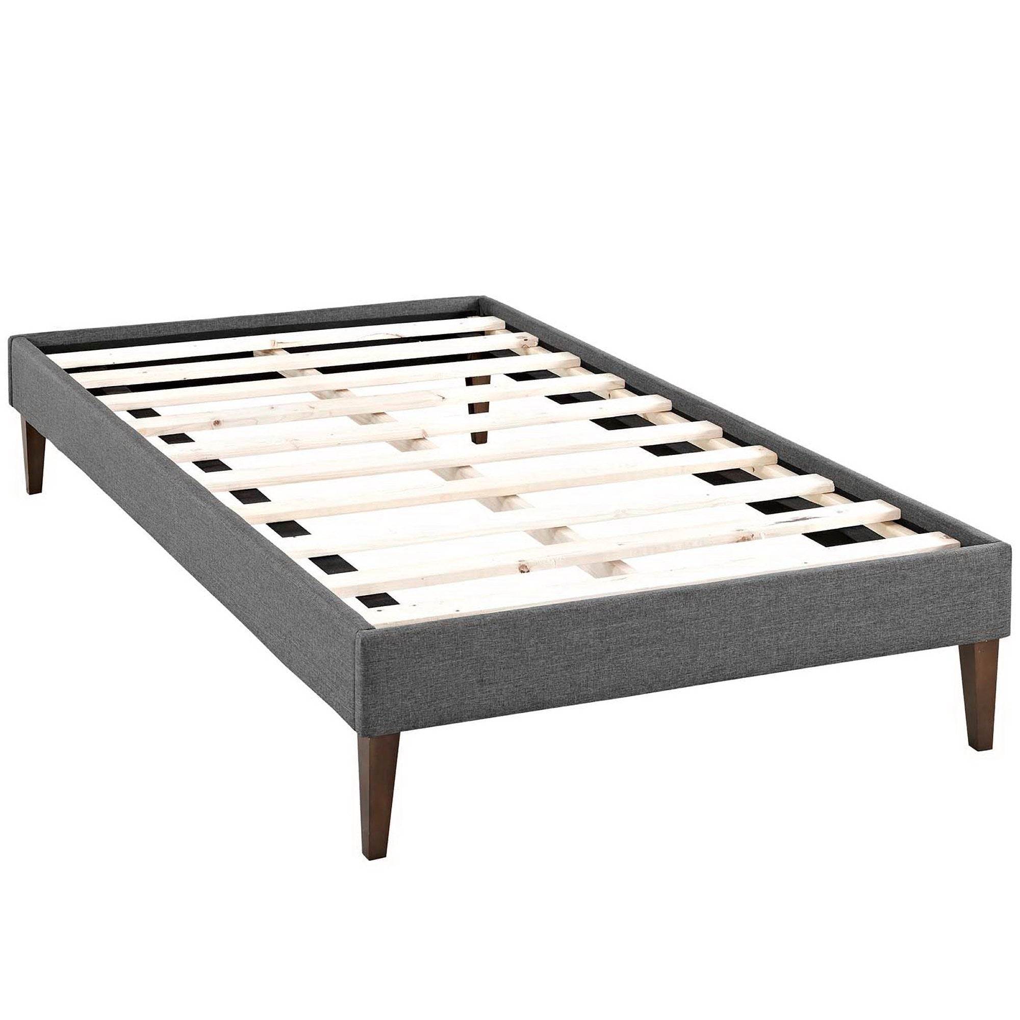 Sharon Fabric Twin Bed Frame with Squared Tapered Legs, Gray
