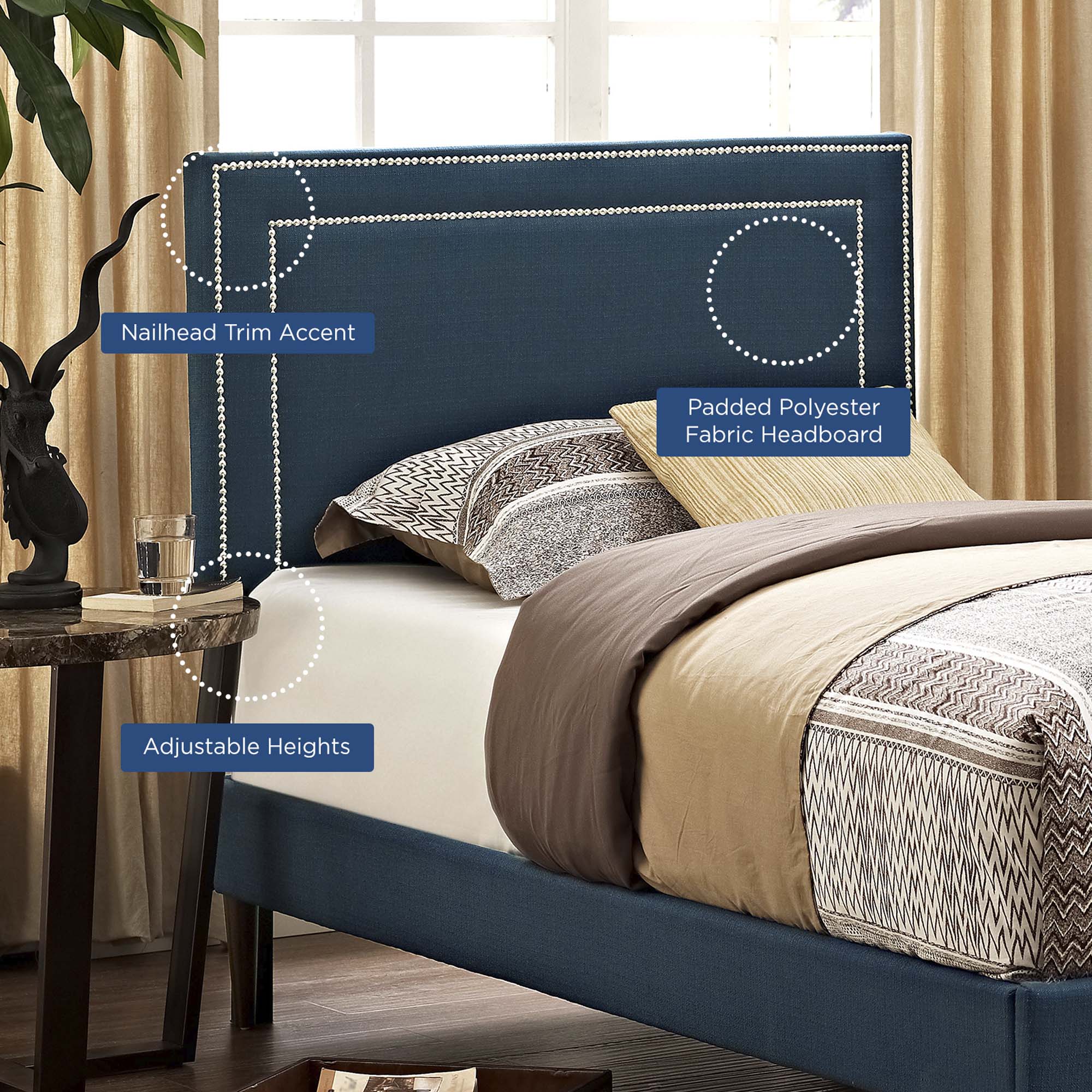 Jessamine Upholstered Fabric Twin Headboard, Azure
