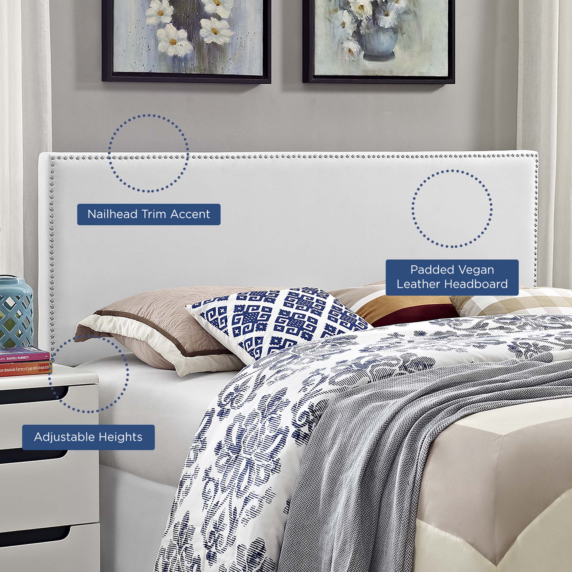 Phoebe Upholstered Vinyl Full Headboard, White