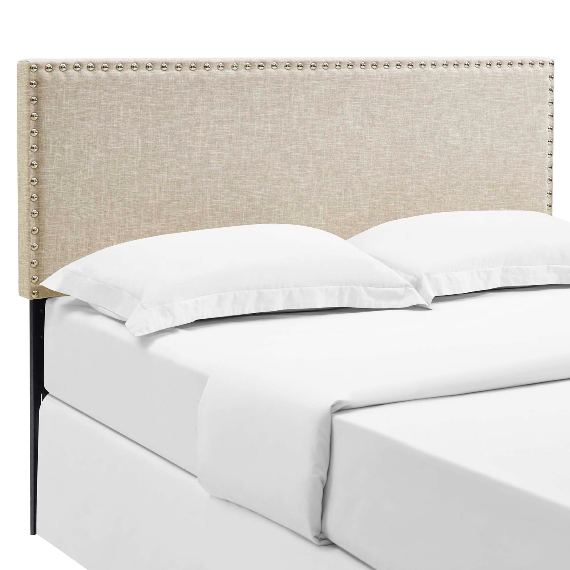 Phoebe Upholstered Fabric Queen Headboard, Beige