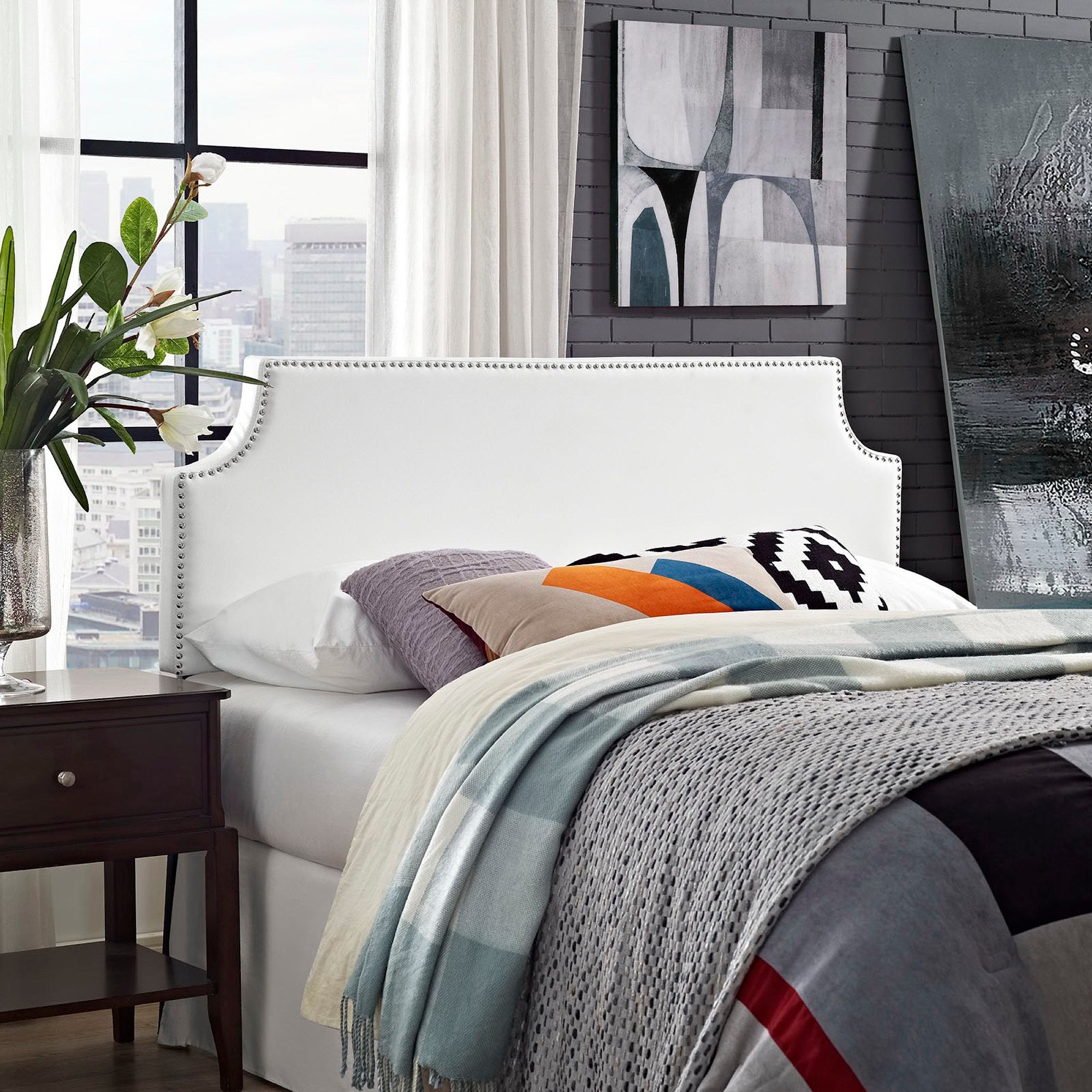 Laura Upholstered Vinyl Full Headboard, White