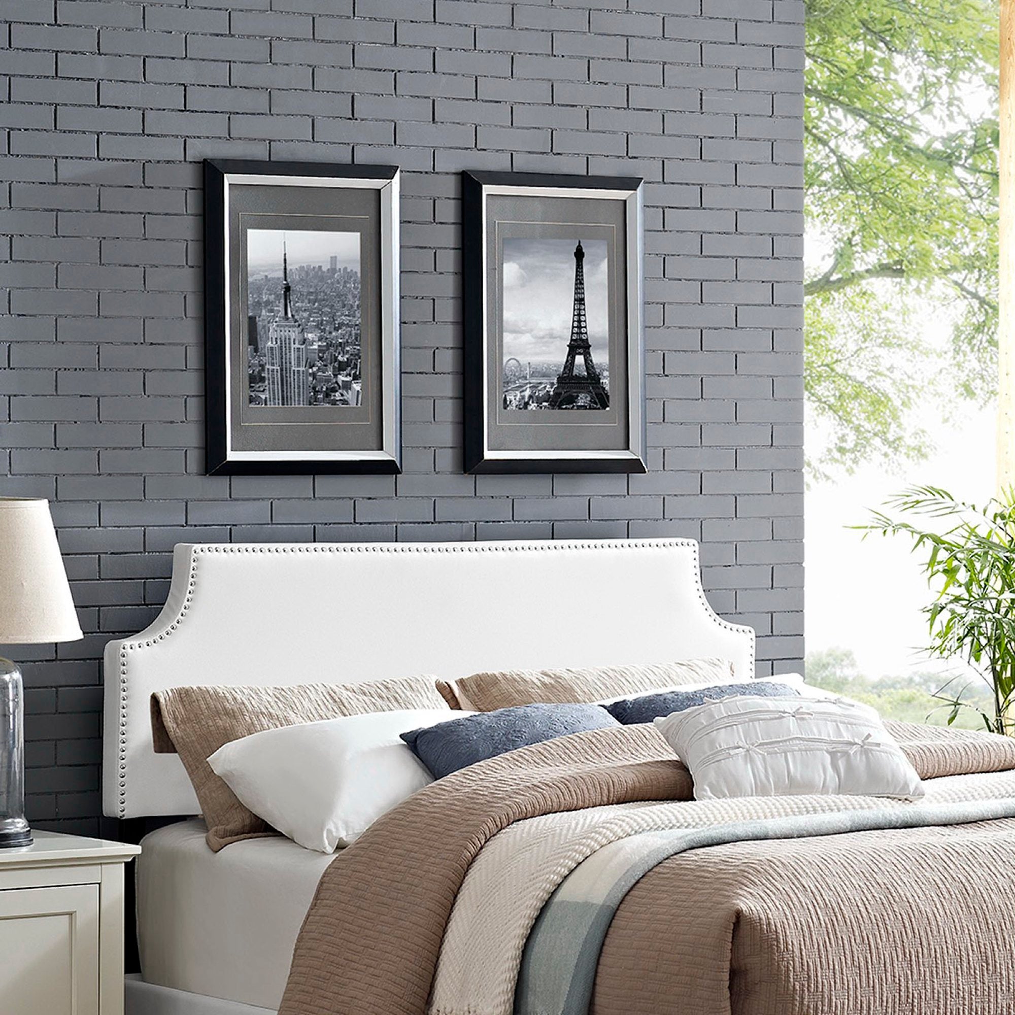 Laura Upholstered Vinyl Full Headboard, White