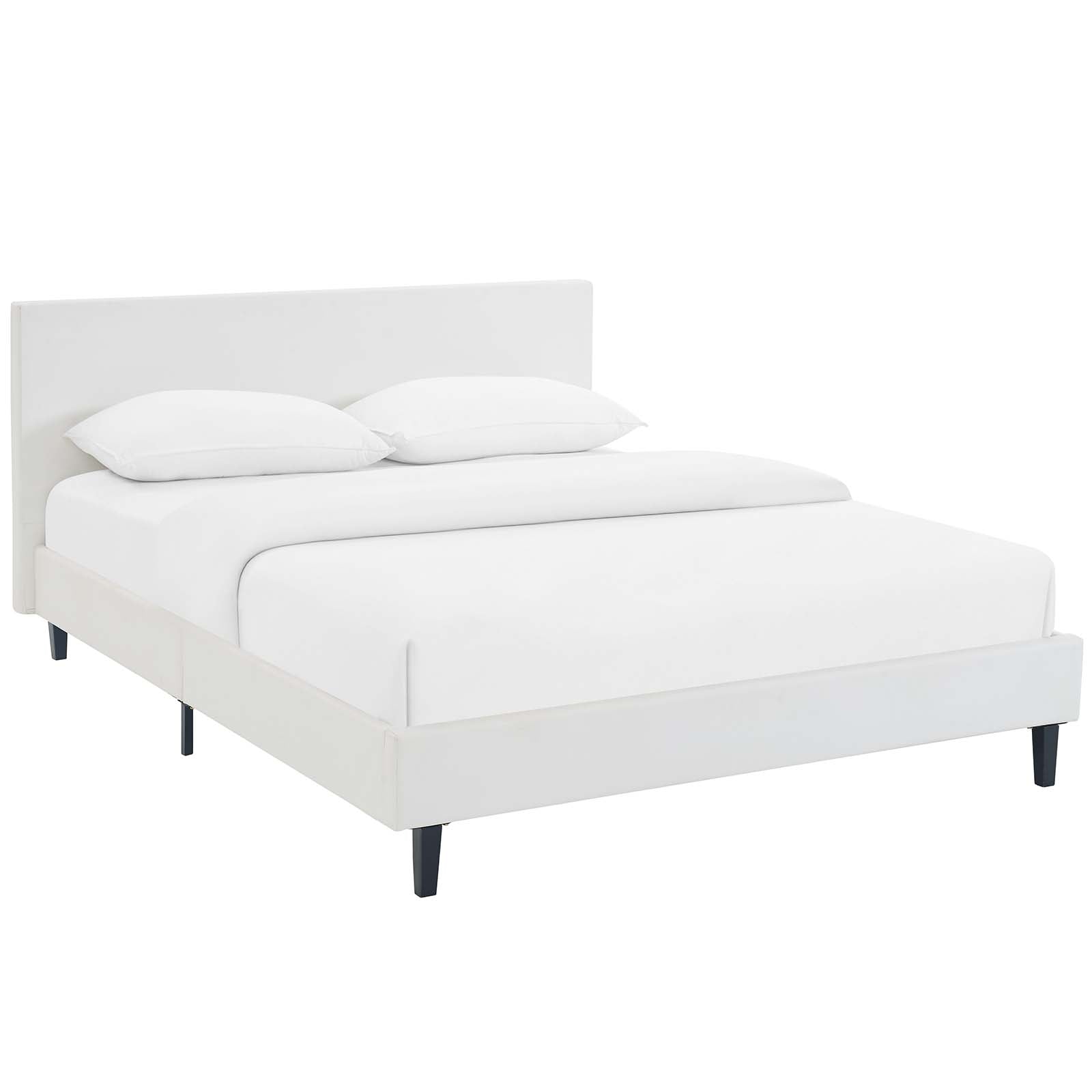 Levinson Queen White Vinyl Bed – Sleek Platform Style with Wood Support
