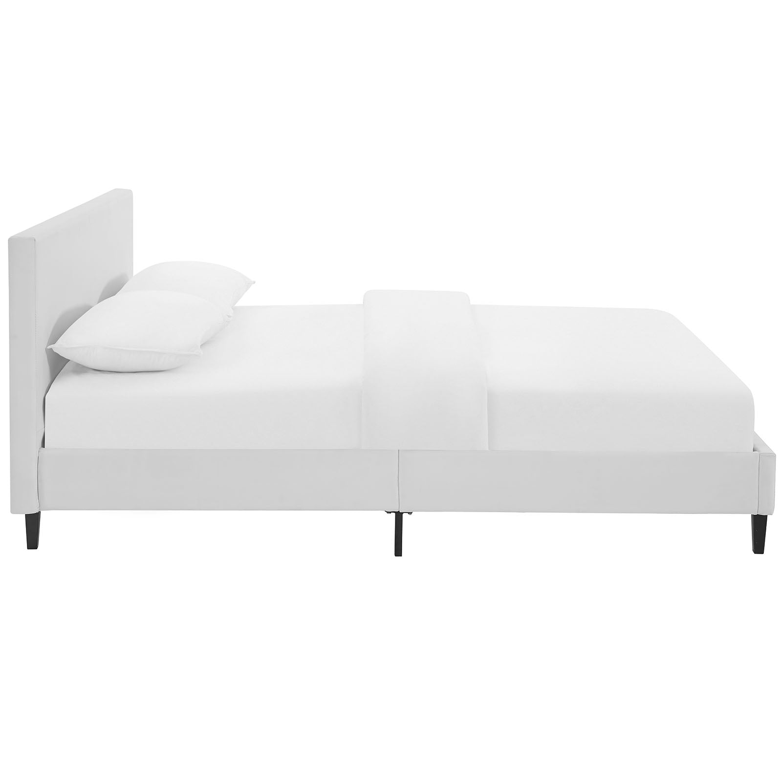 Levinson Queen White Vinyl Bed – Sleek Platform Style with Wood Support