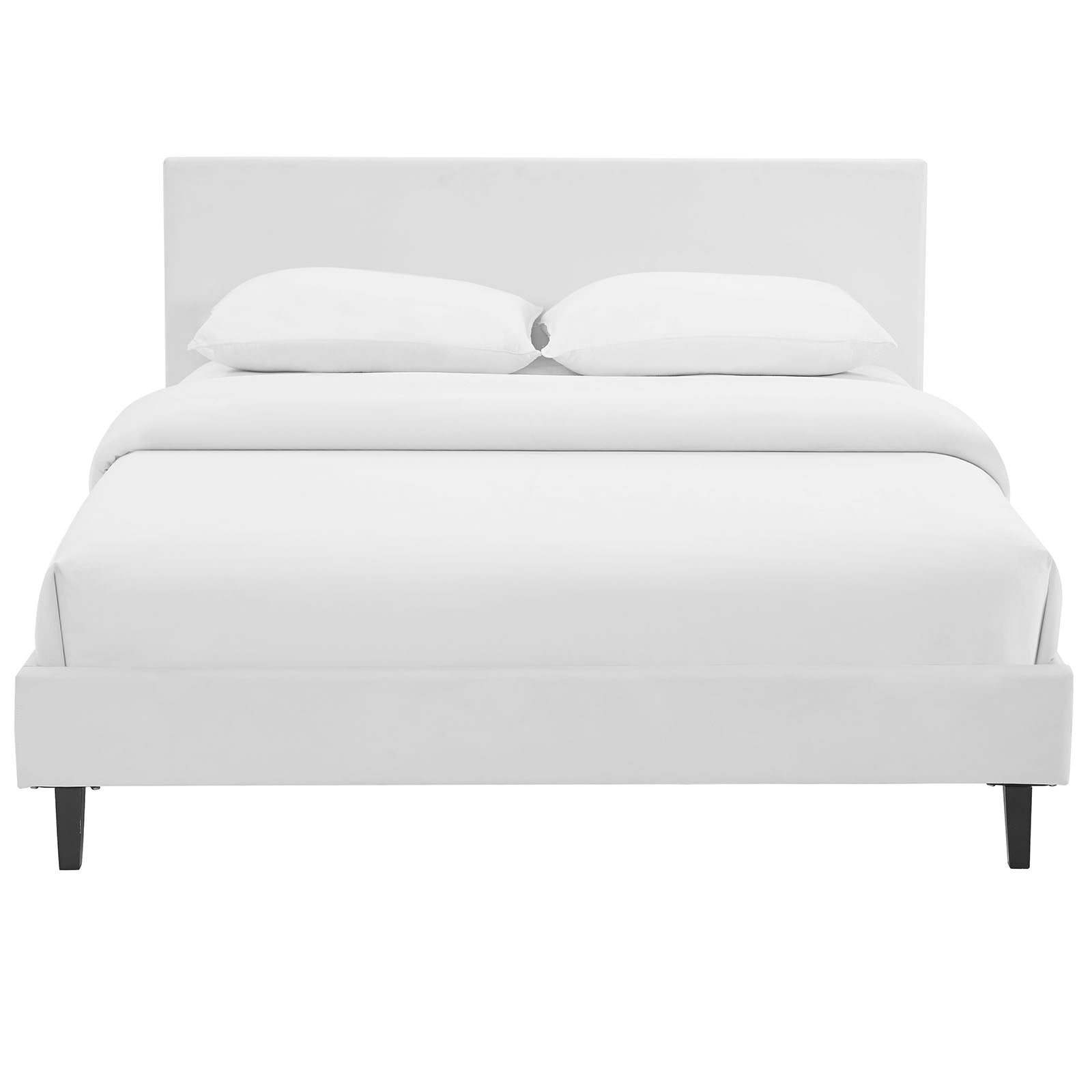 Levinson Queen White Vinyl Bed – Sleek Platform Style with Wood Support